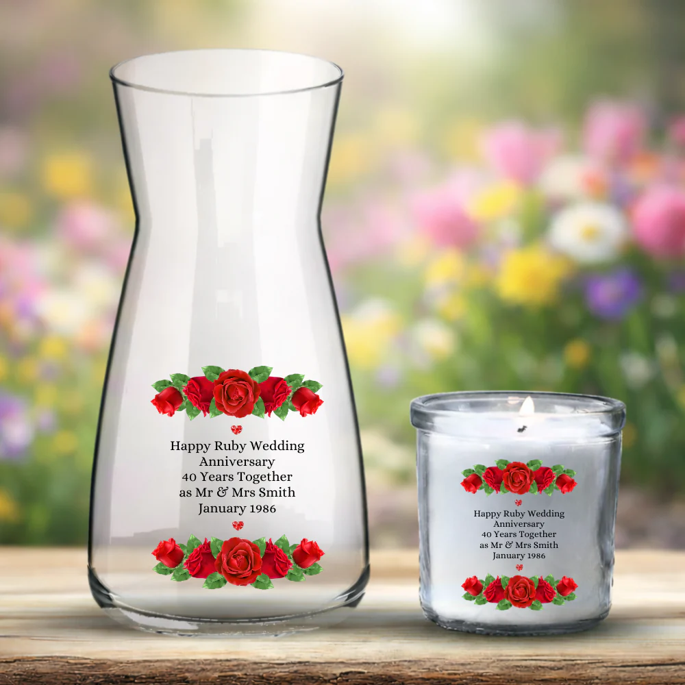 Happy Ruby Wedding Anniversary UV DTF decal - red rose flowers - 40 Years Together