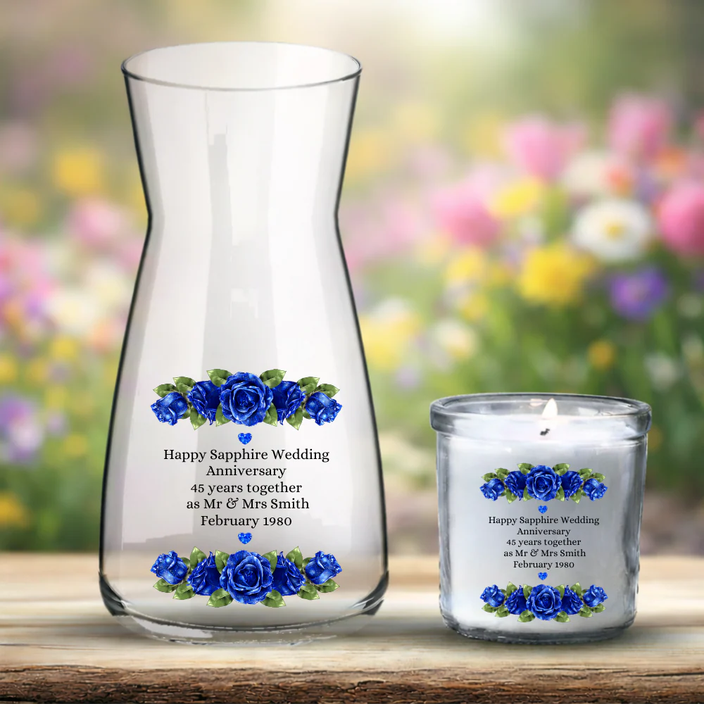 Happy Sapphire Wedding Anniversary UV DTF decal - sapphire rose flowers - 45 Years Together