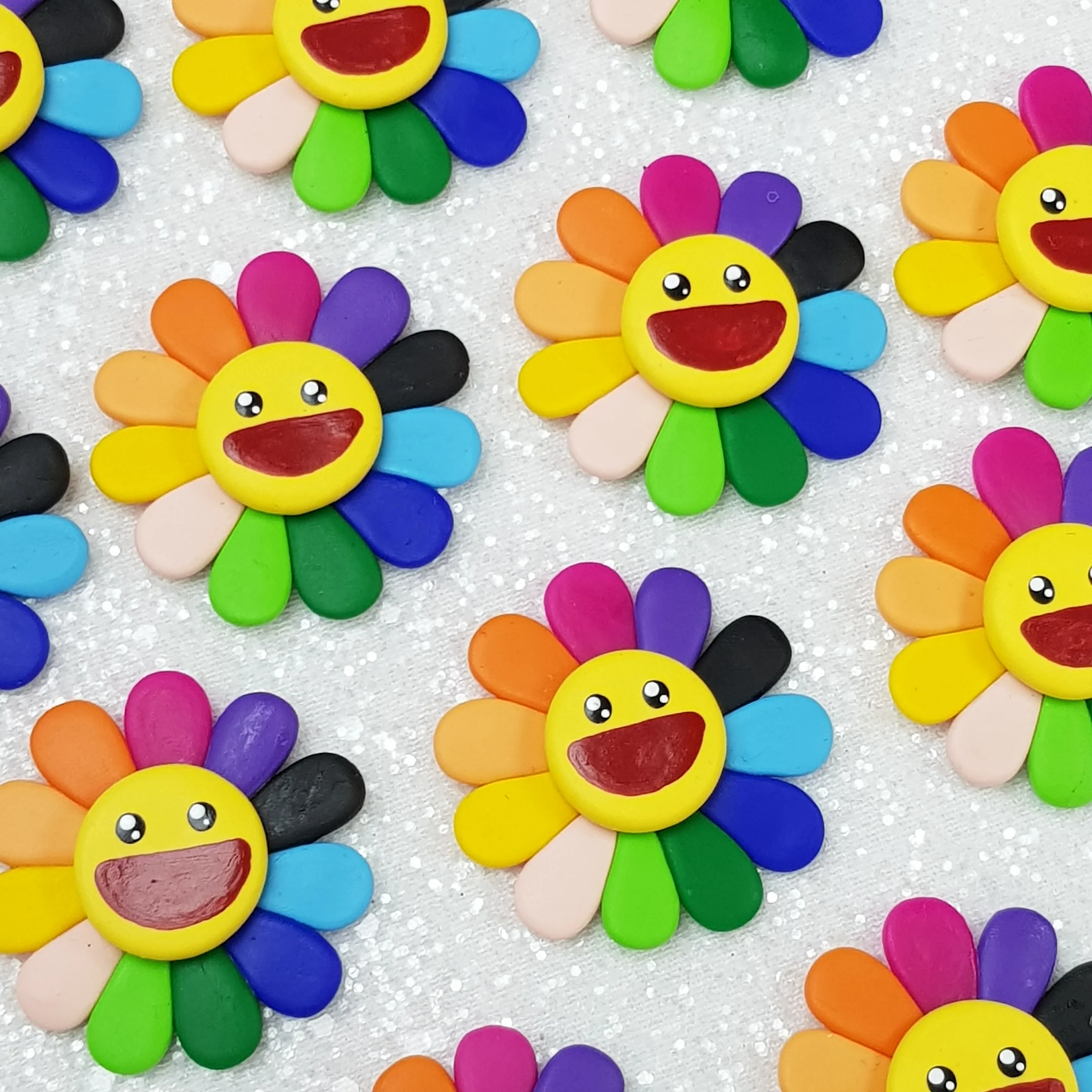 Happy sunflower - Handmade Flatback Clay Bow Centre