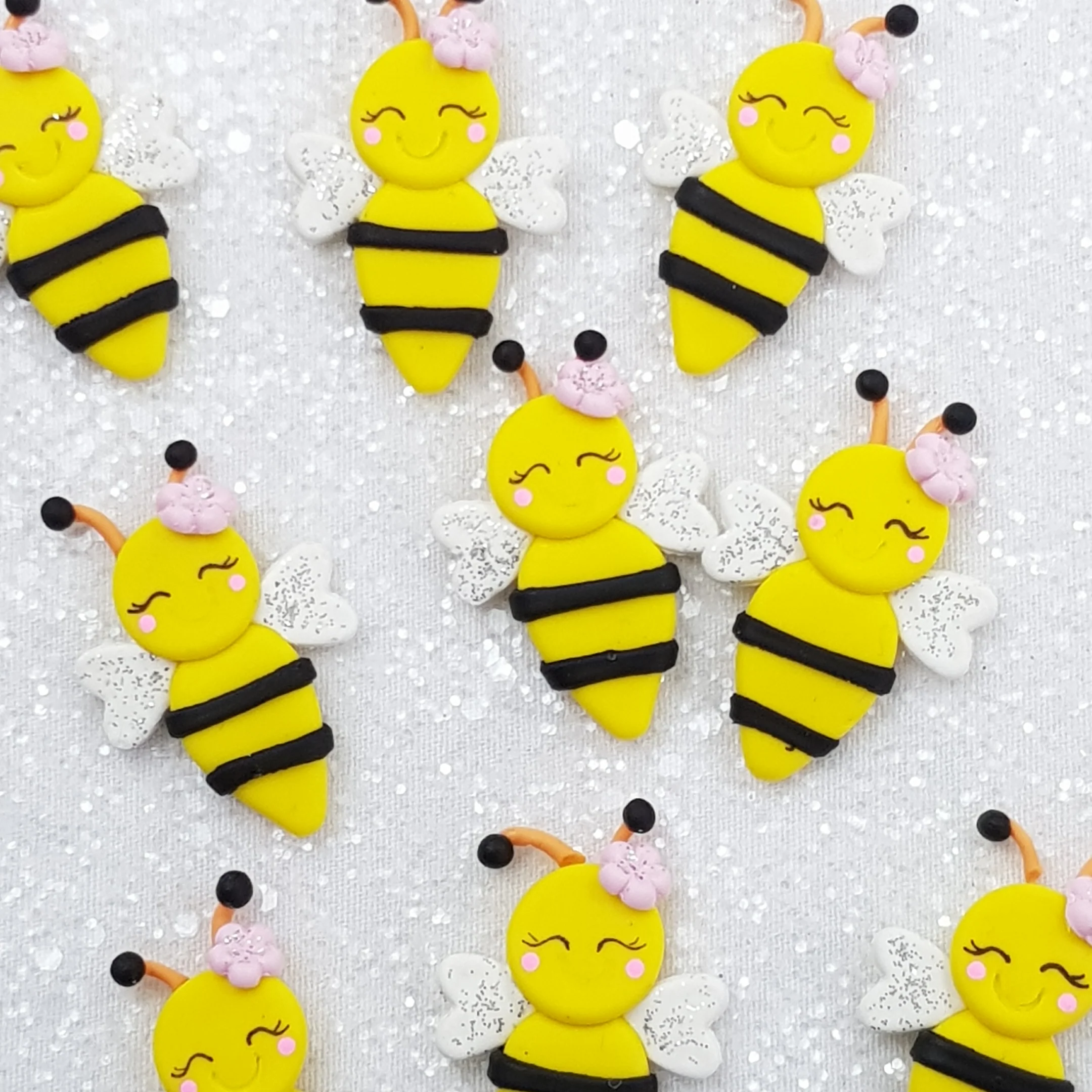 Happy Yellow Bee - Handmade Flatback Clay Bow Centre