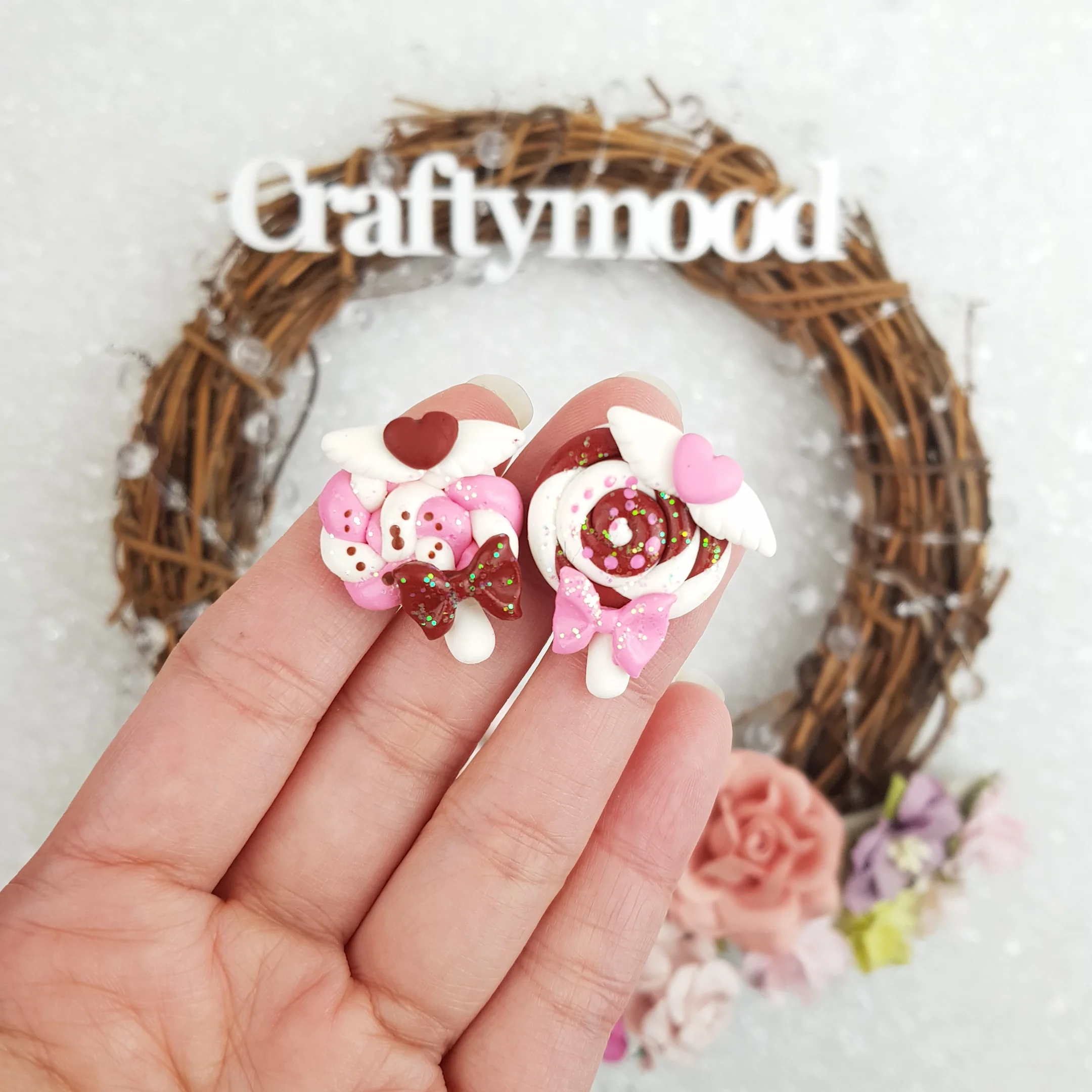 SALE heart candy lollipop  - Embellishment Clay Bow Centre