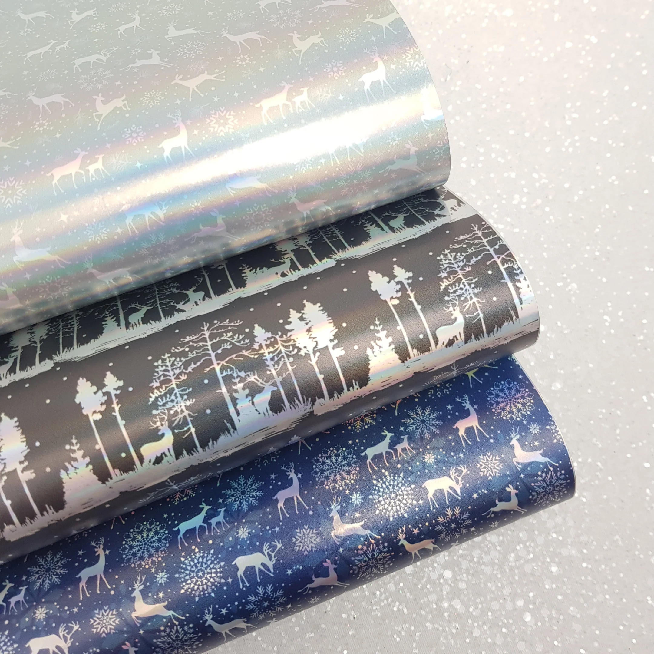 Holographic winter deer Christmas - faux vegan Leather vinyl - Image 3