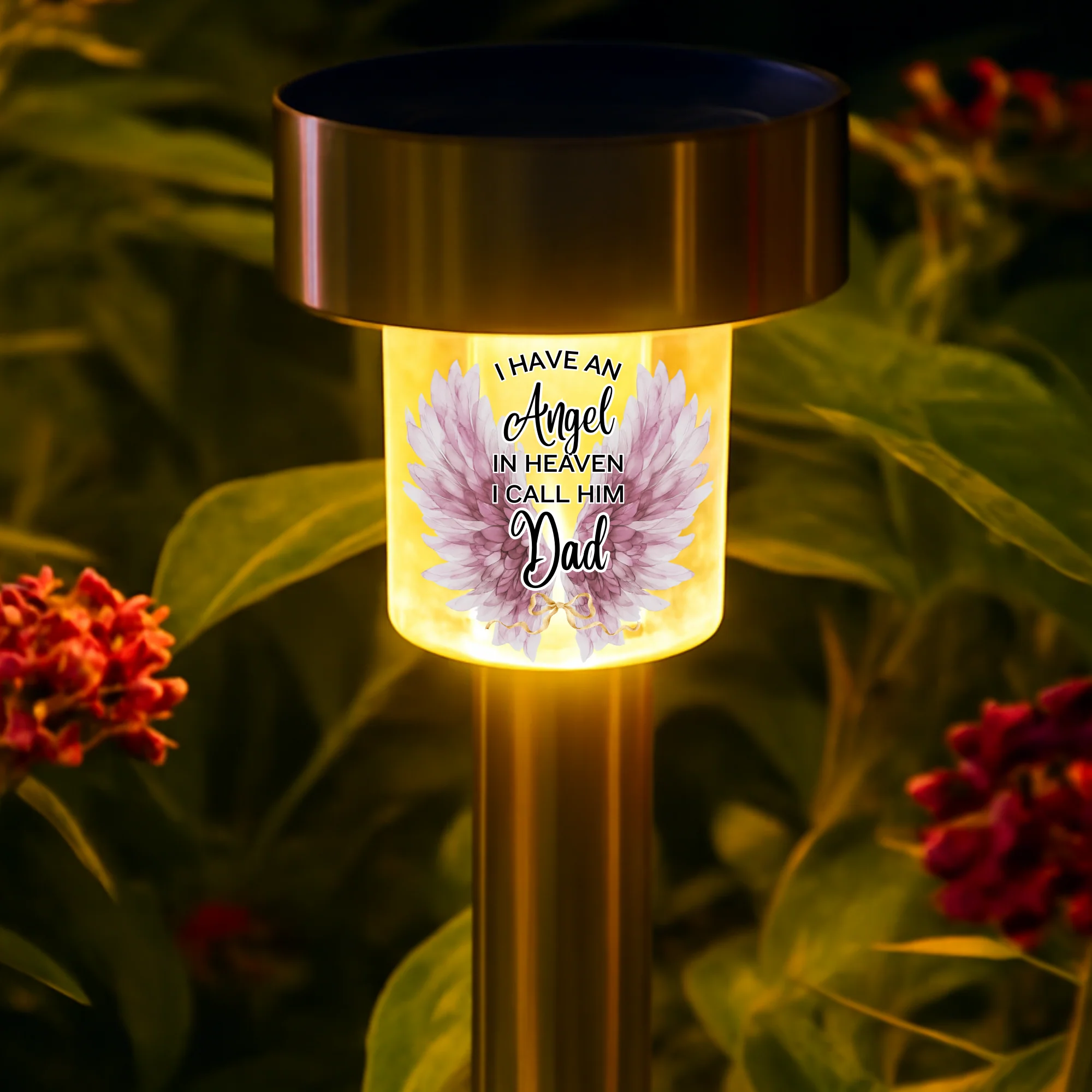I have an angel in heaven i call him dad UV DTF decal solar light - memorial angel choco pink wing - Image 2