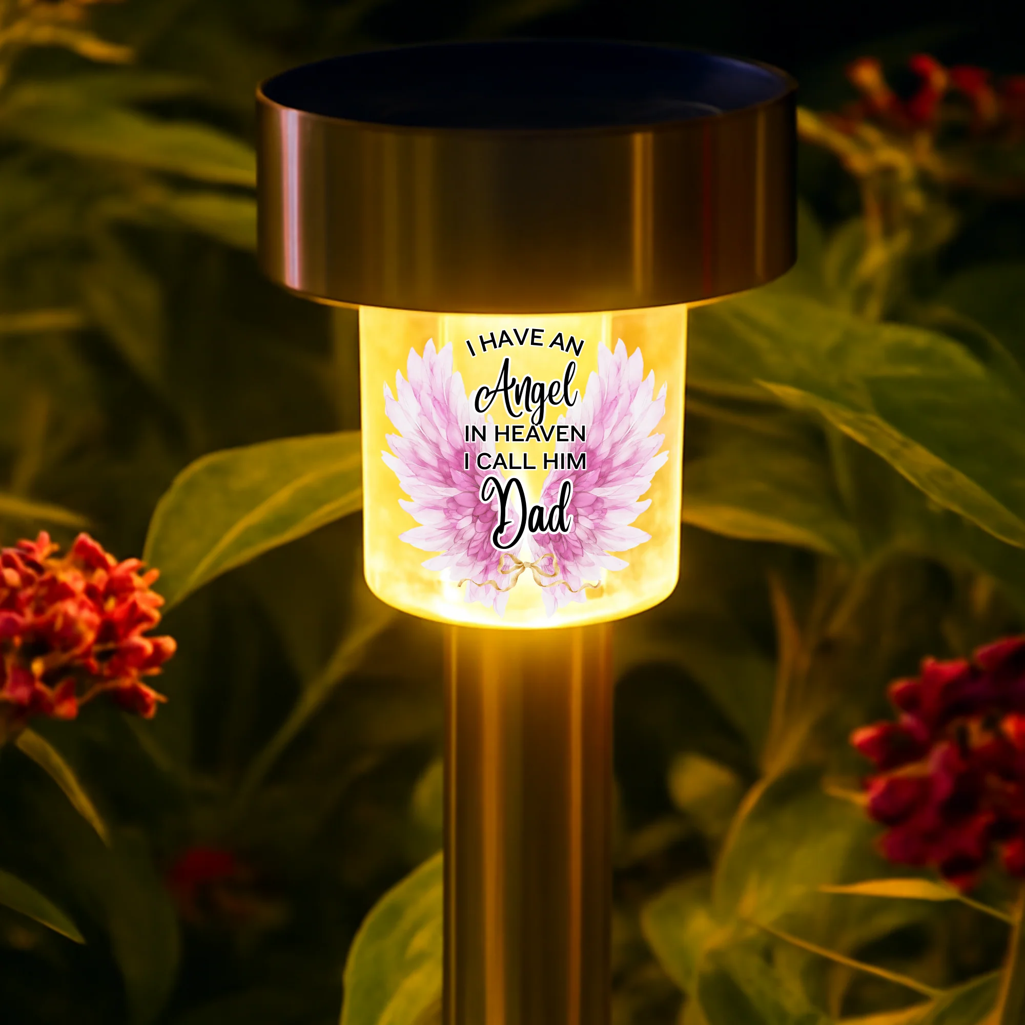 I have an angel in heaven i call him dad UV DTF decal solar light - memorial angel pink wing - Image 2