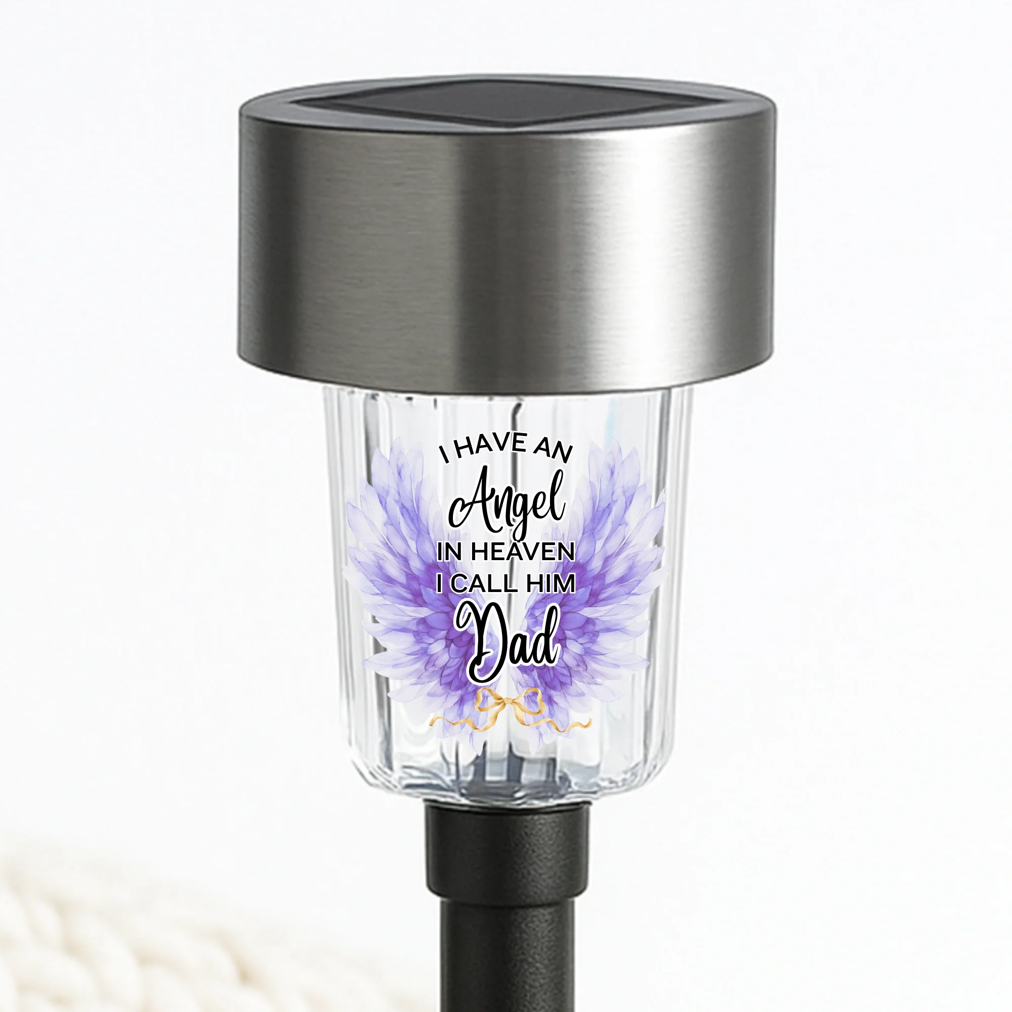 I have an angel in heaven i call him dad UV DTF decal solar light - memorial angel purple wing