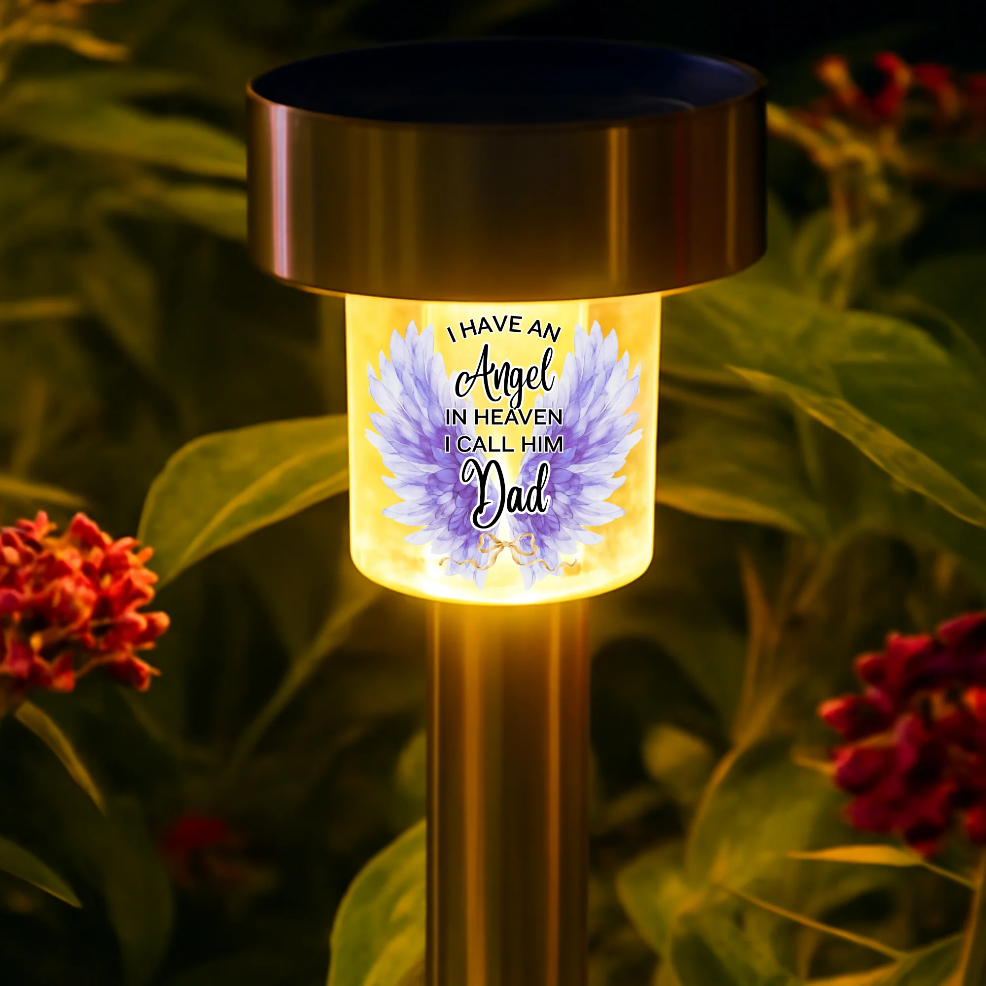 I have an angel in heaven i call him dad UV DTF decal solar light - memorial angel purple wing - Image 2