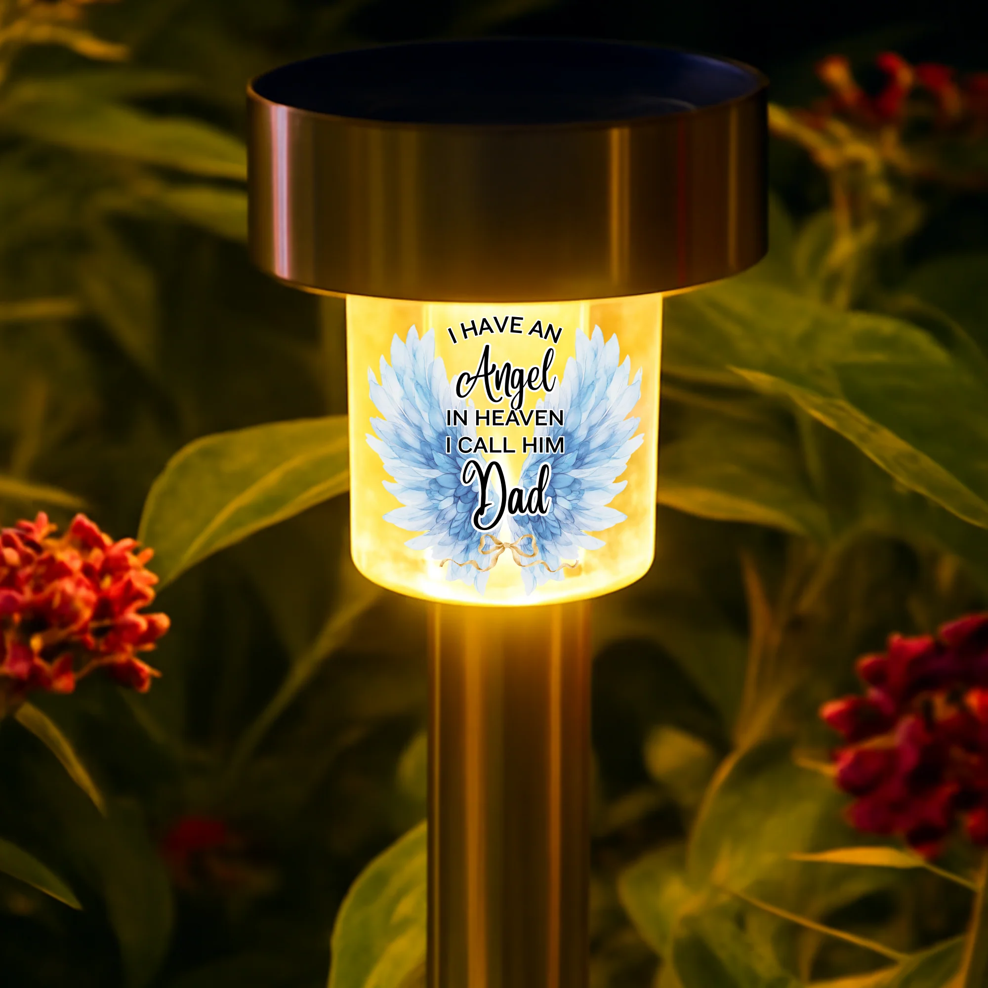 I have an angel in heaven i call him dad UV DTF decal solar light - memorial angel blue wing - Image 2