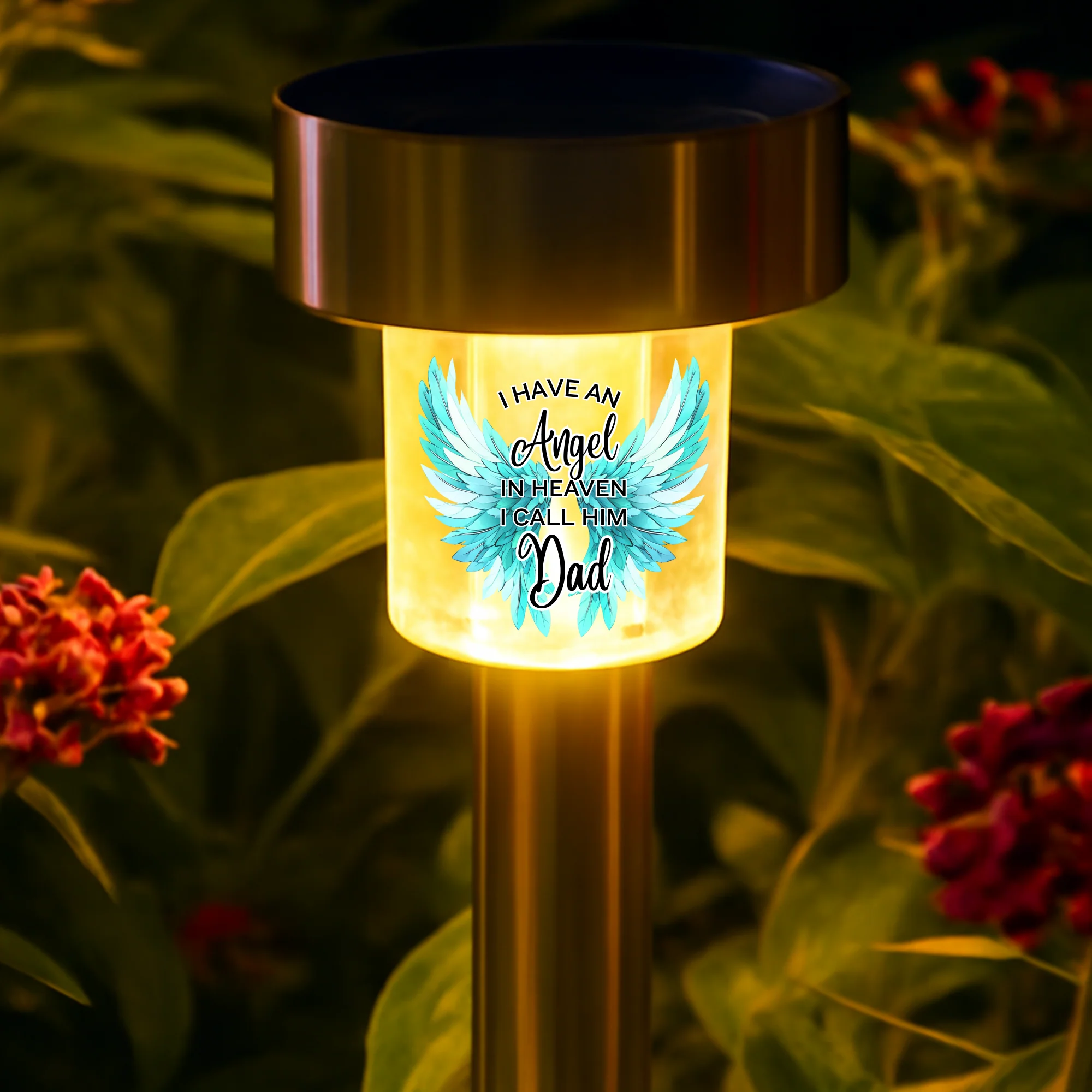 I have an angel in heaven I call him dad UV DTF decal solar light - memorial ice blue angel wings - Image 2