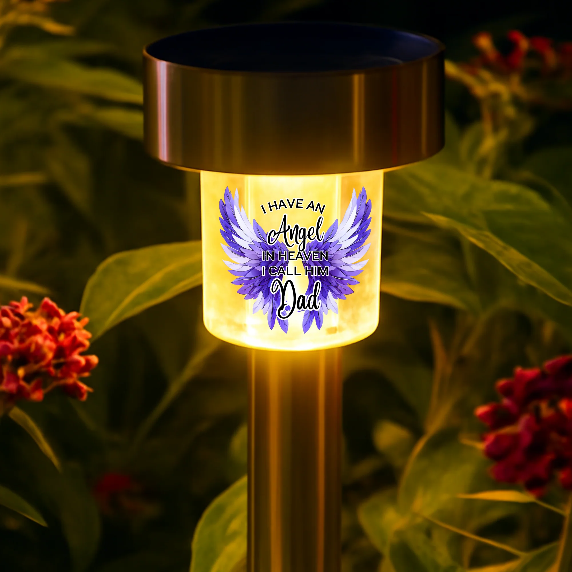 I have an angel in heaven I call him dad UV DTF decal solar light - memorial purple angel wings - Image 2