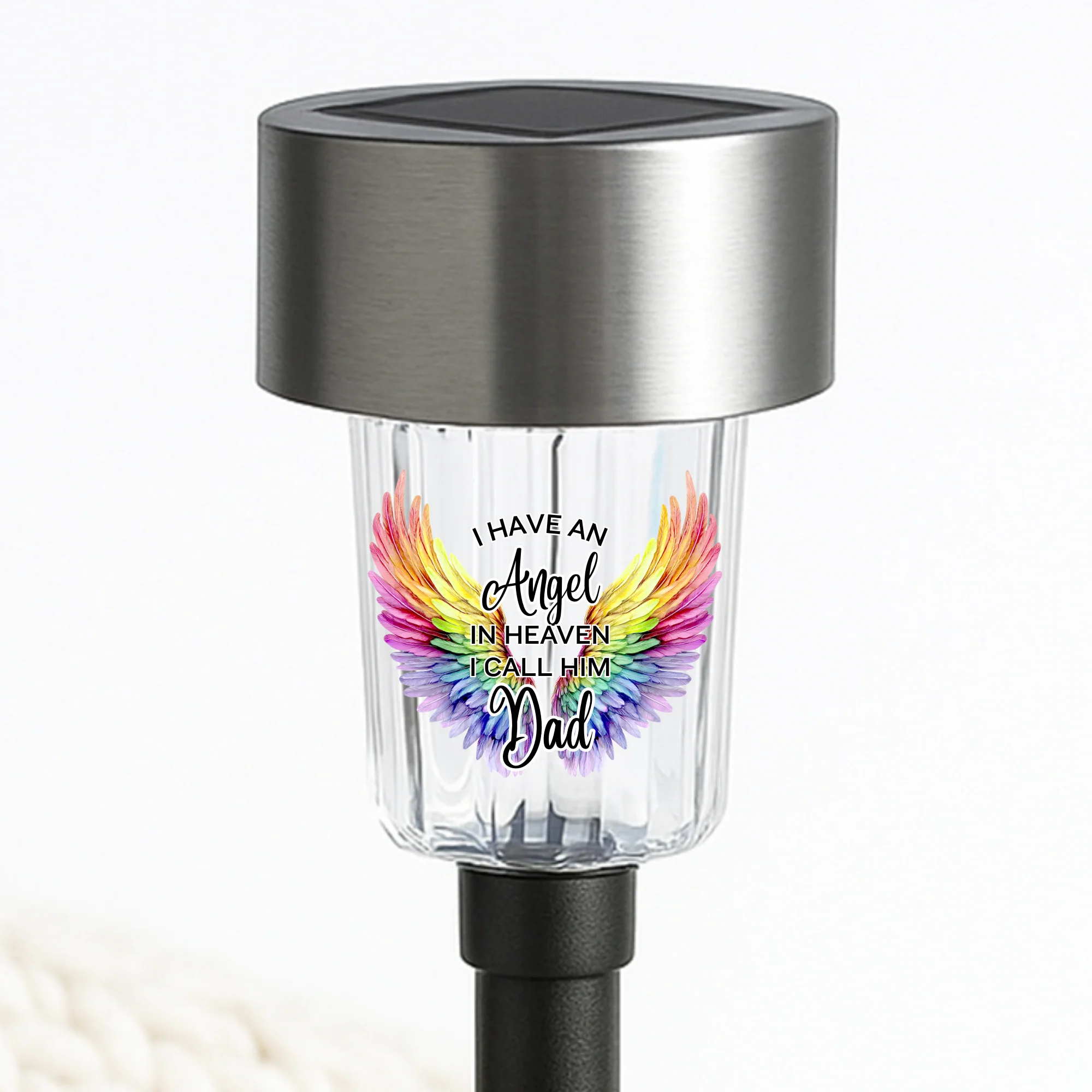 I have an angel in heaven I call him dad UV DTF decal solar light - memorial rainbow angel wings