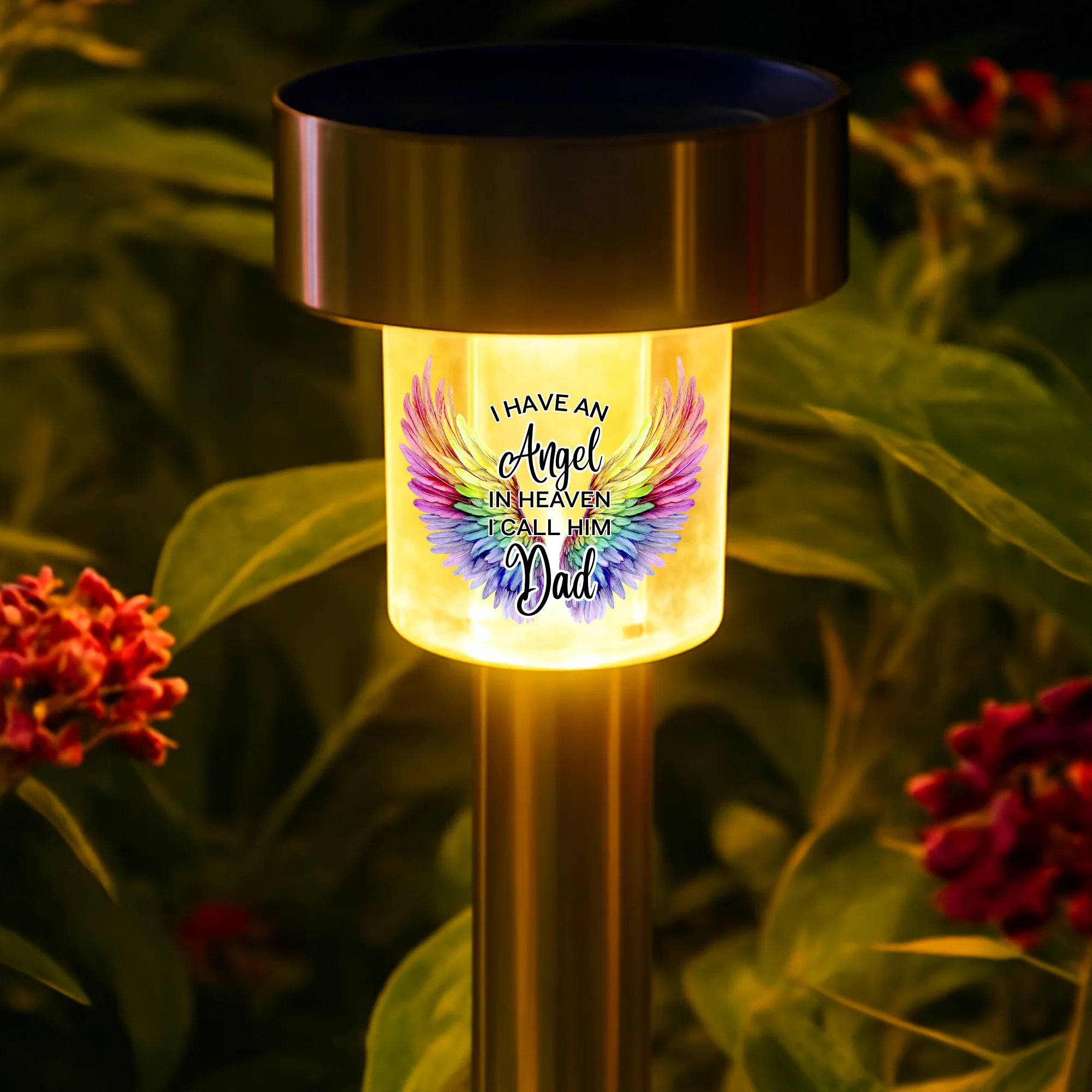 I have an angel in heaven I call him dad UV DTF decal solar light - memorial rainbow angel wings - Image 2