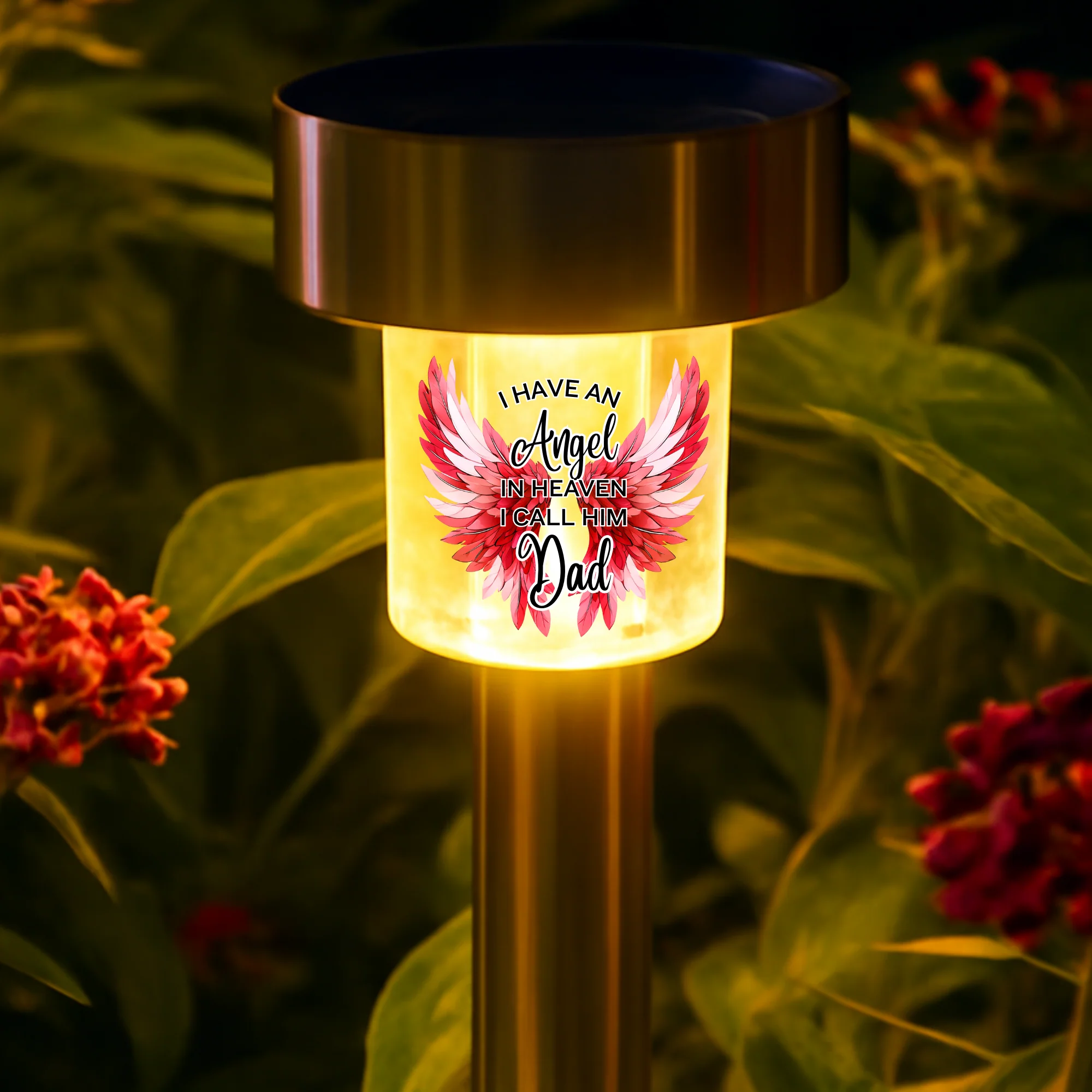 I have an angel in heaven I call him dad UV DTF decal solar light - memorial red angel wings - Image 2