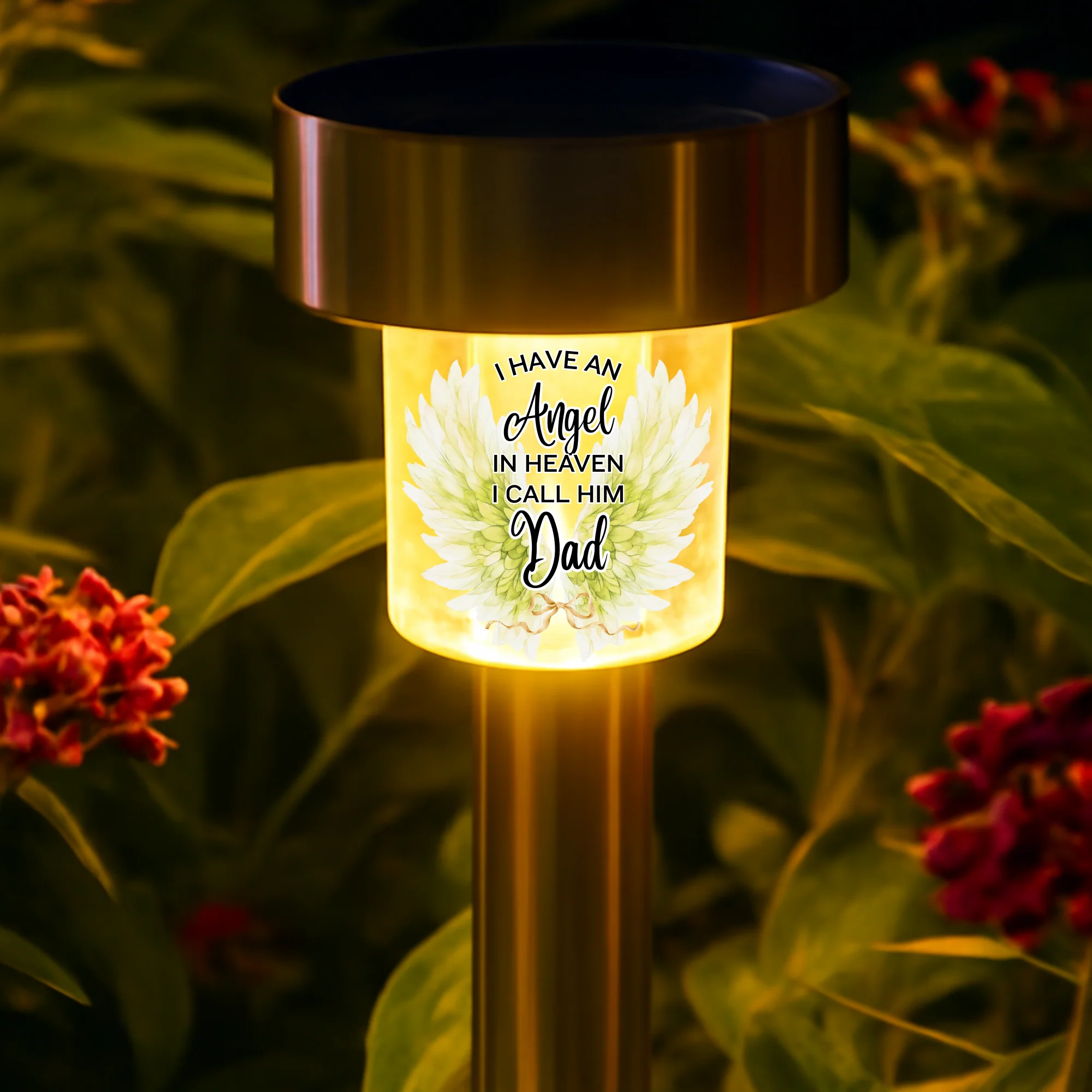 I have an angel in heaven I call him dad UV DTF decal solar light - memorial yellow green angel wing - Image 2