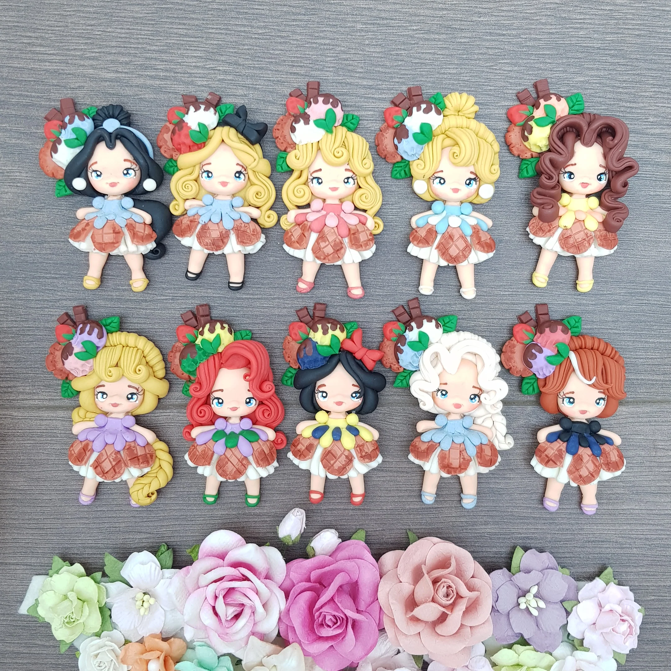 Ice cream girl big size - set of 10 - Handmade Flatback Clay Bow Centre - Image 2