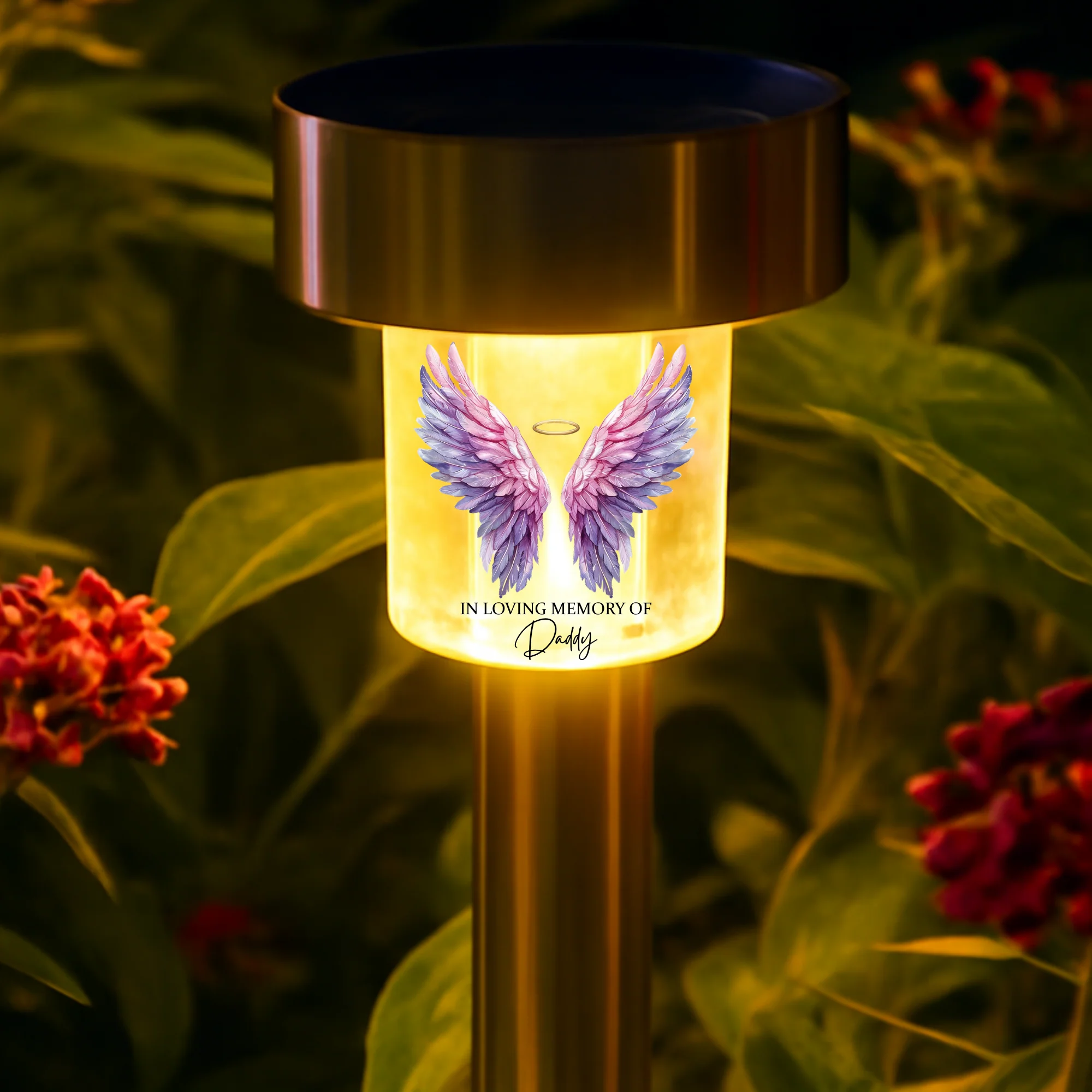 In loving memory of daddy UV DTF decal solar light - memorial pink angel wings - Image 2