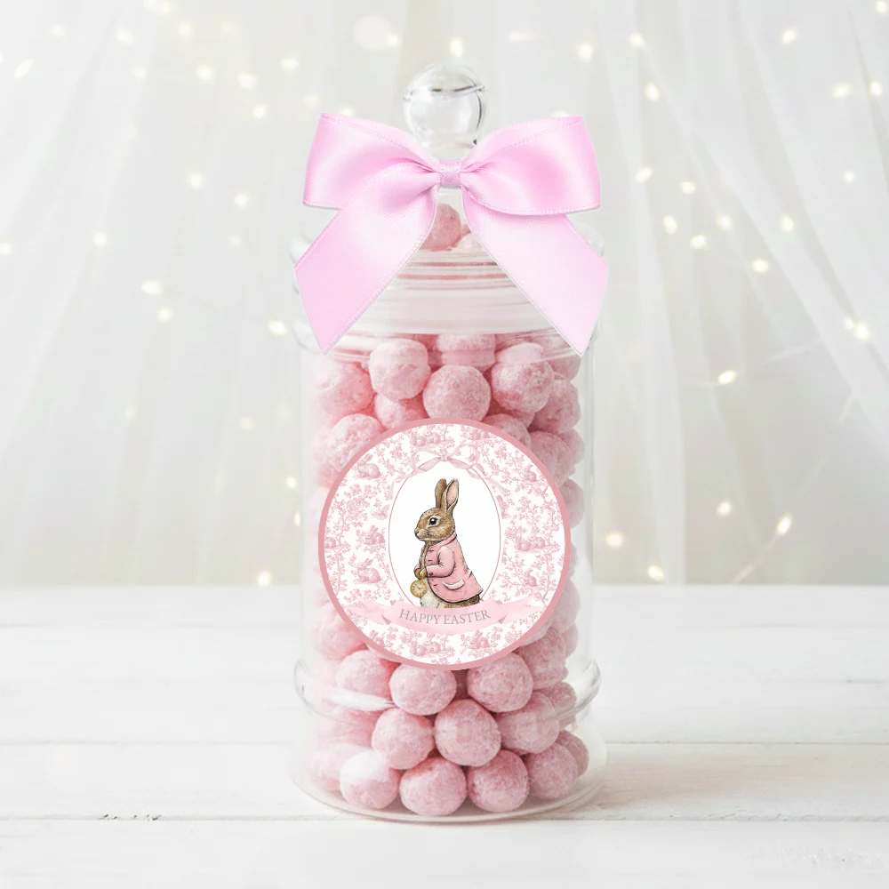 Label Sticker Circle - pack of 5 - pink rabbit bunny ornament easter - Image 2
