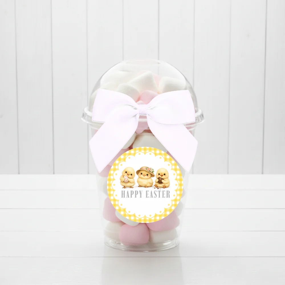 Label Sticker Circle - pack of 5 - yellow little chick triplet easter