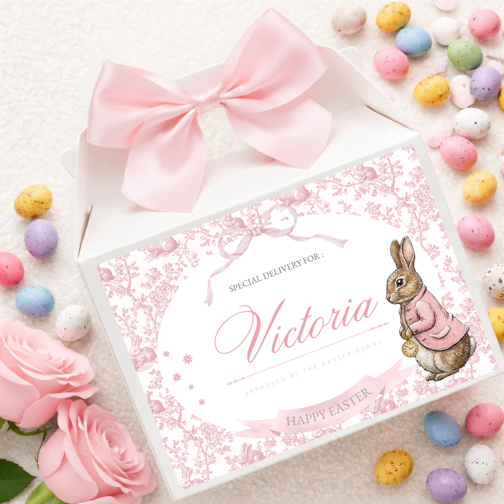 Label Sticker Party treat box - Light pink bunny rabbit ornament easter delivery