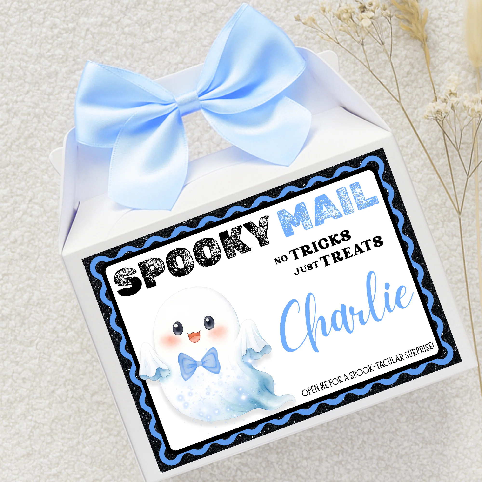 Label Sticker Party treat box - blue spooky mail ghost - halloween - Image 2