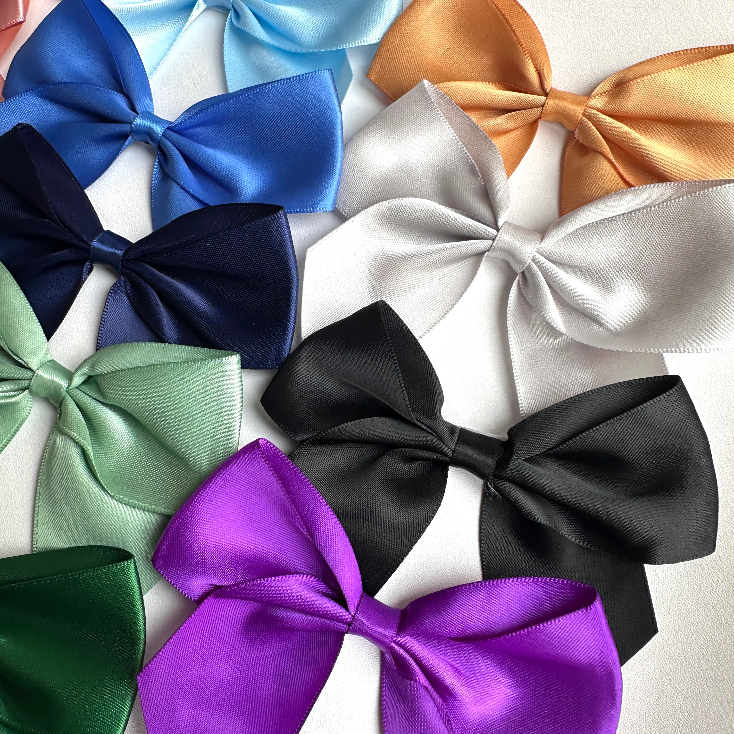Large satin bow 10 cm Bow Width - 6 pcs pack - adhesive back - Image 3