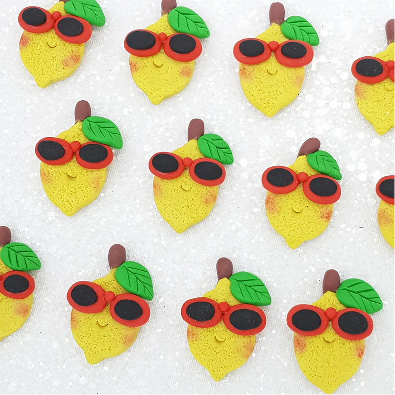 Lemon and cool shades - Handmade Flatback Clay Bow Centre