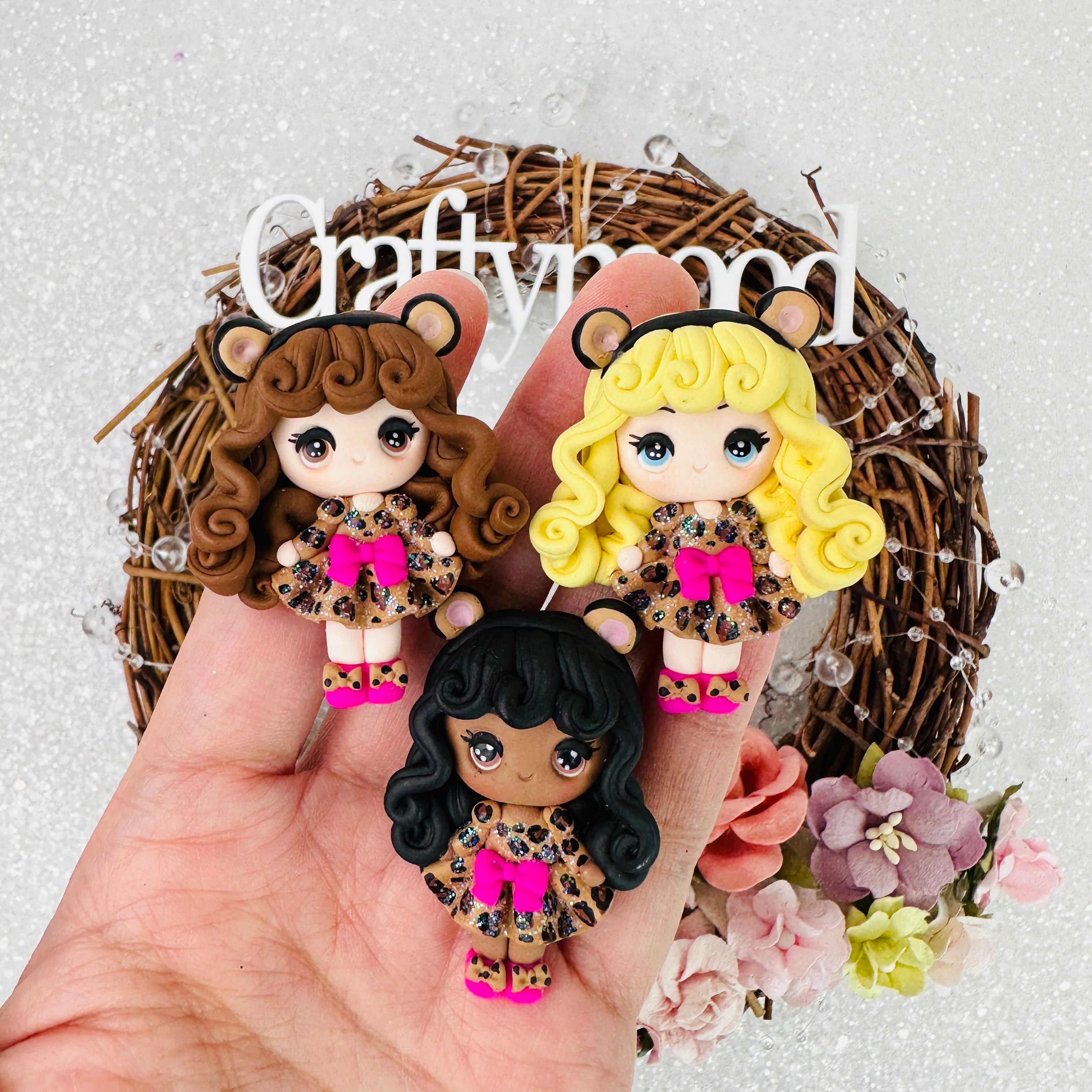 Leopard dress girl with animal headband  - Embellishment Clay Bow Centre