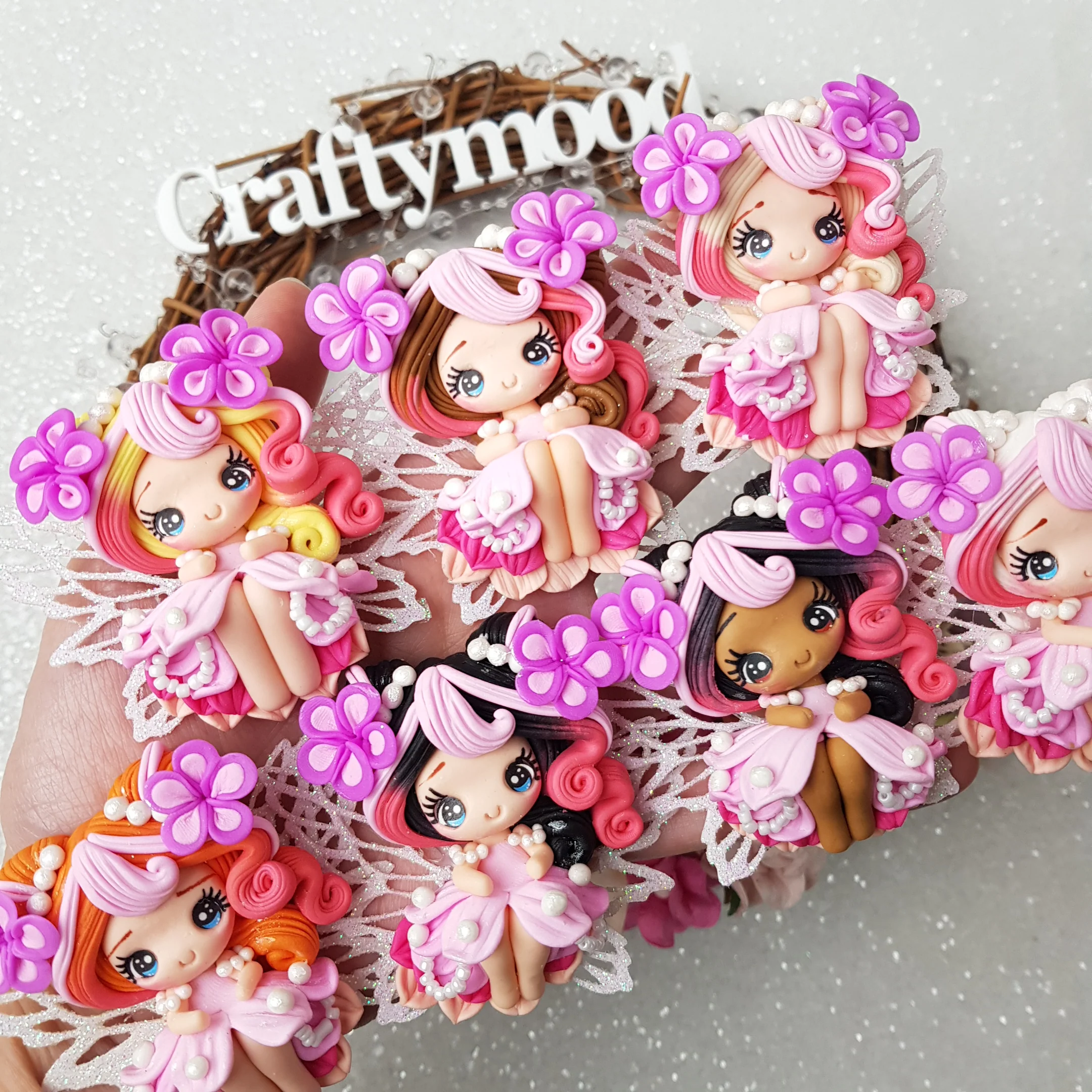 Lilac pink  pearl flower fairy - Handmade Flatback Clay Bow Centre - Image 2