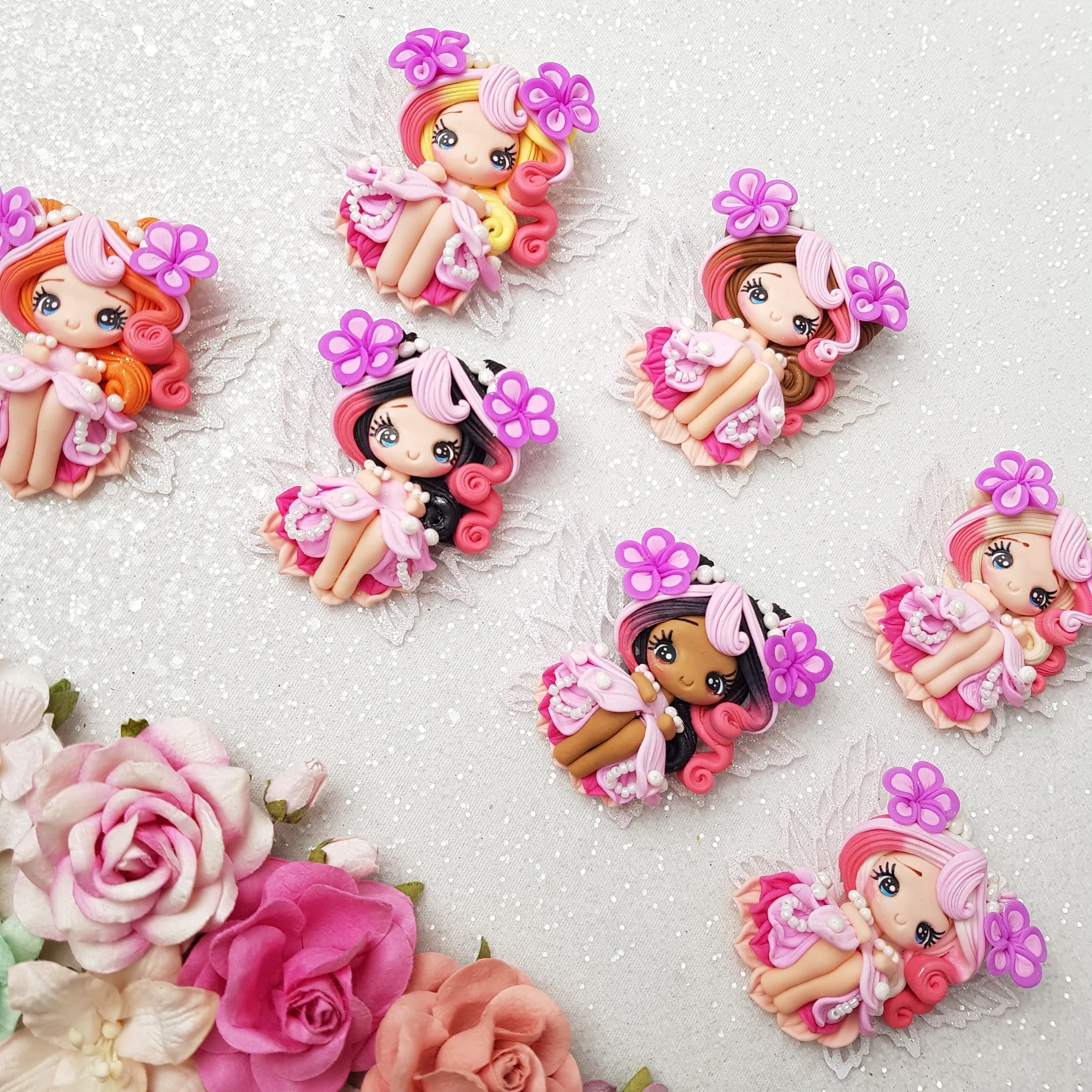 Lilac pink  pearl flower fairy - Handmade Flatback Clay Bow Centre - Image 4