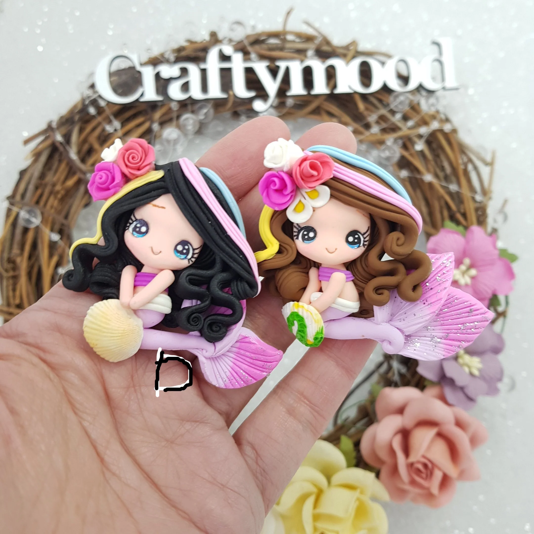 Lilac Pink mermaid - Clay Charm Embellishment limited - Image 3