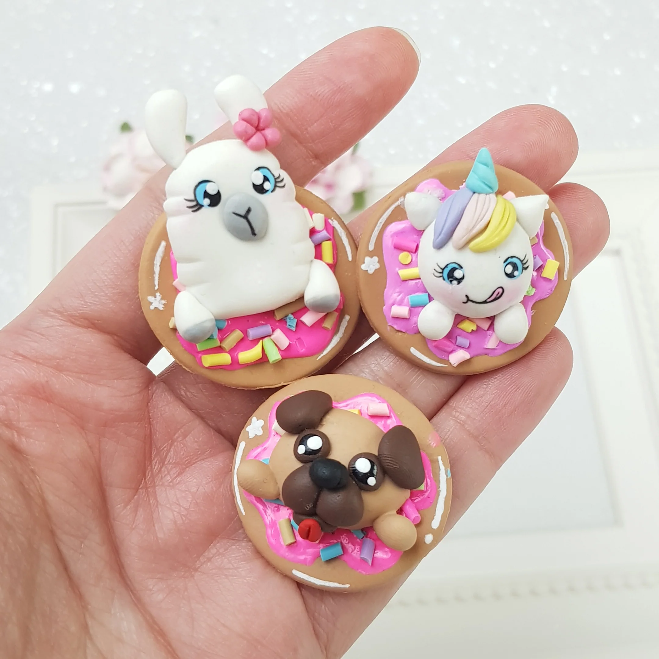 Llama, dog, and unicorn donut - Embellishment Clay Bow Centre