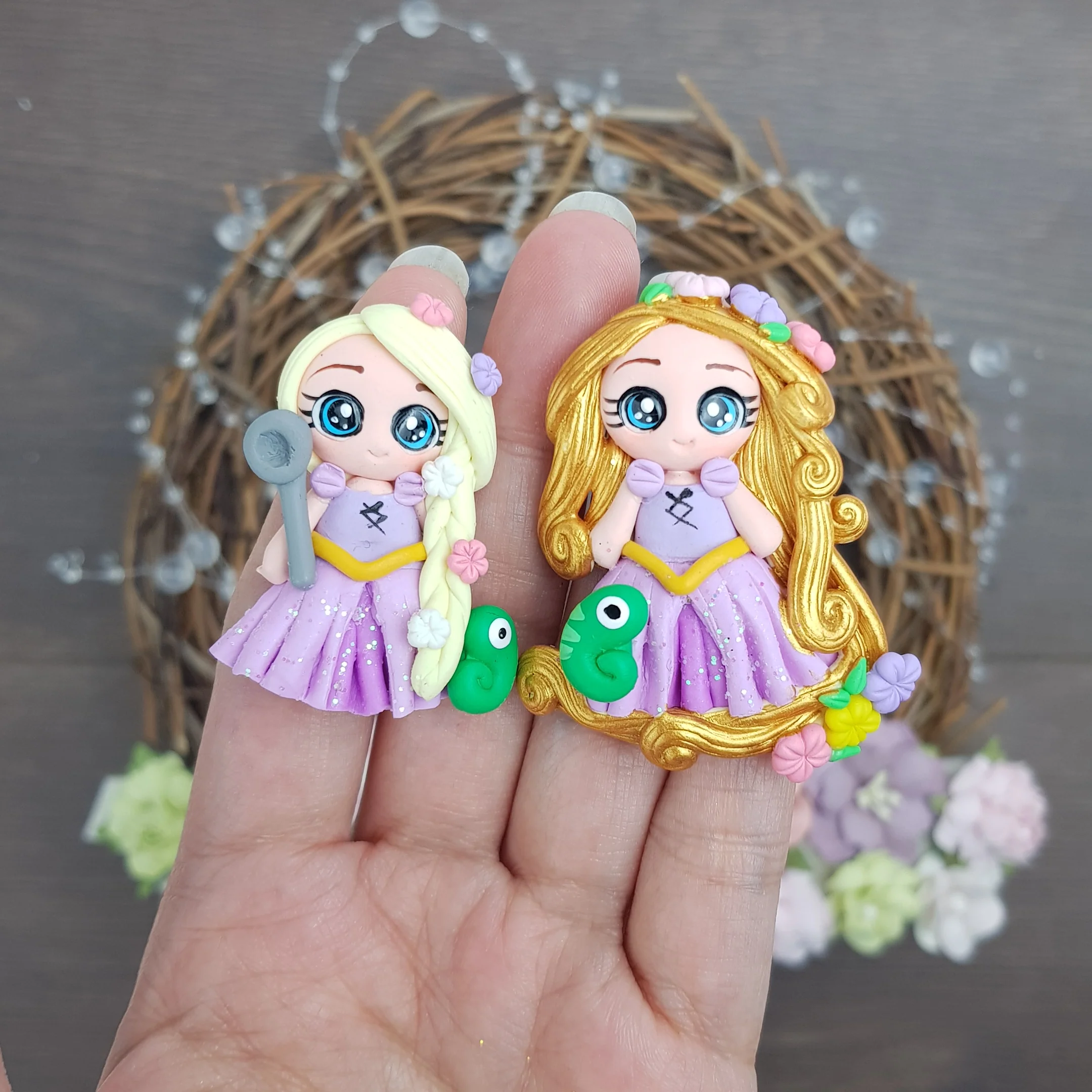 Long hair princess - Handmade Flatback Clay Bow Centre