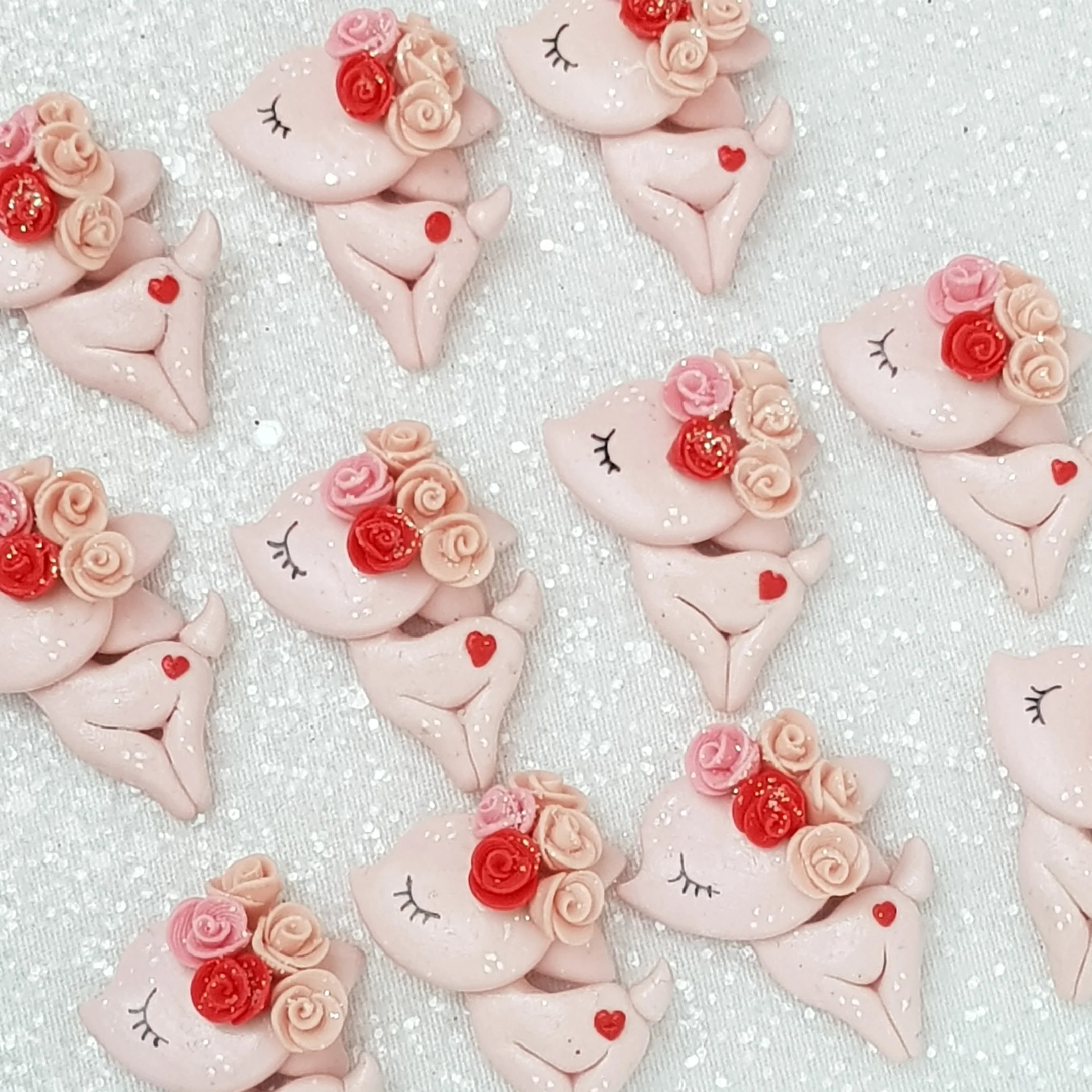 Lovely flower deer - Embellishment Clay Bow Centre