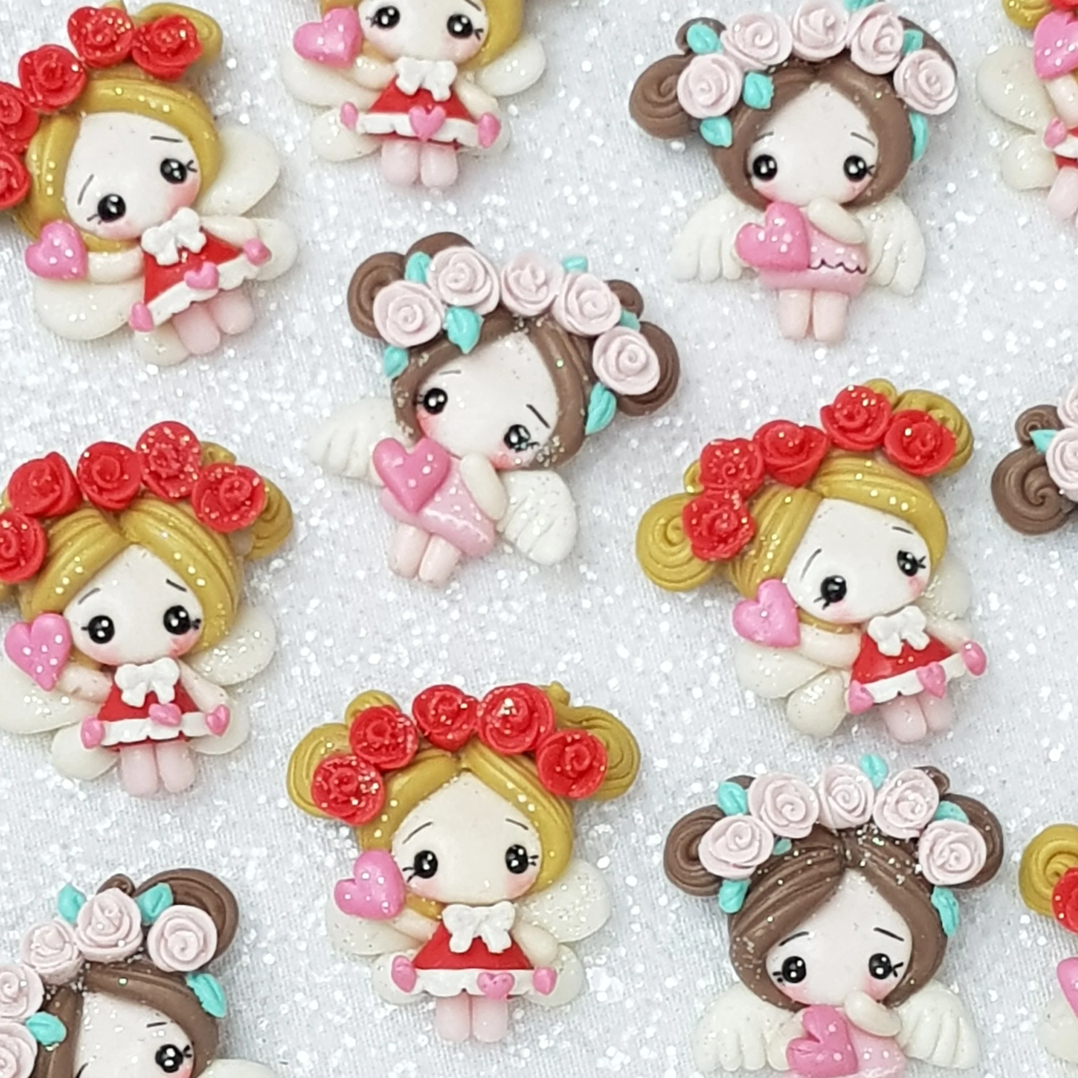 Lovely flower fairy - Handmade Flatback Clay Bow Centre