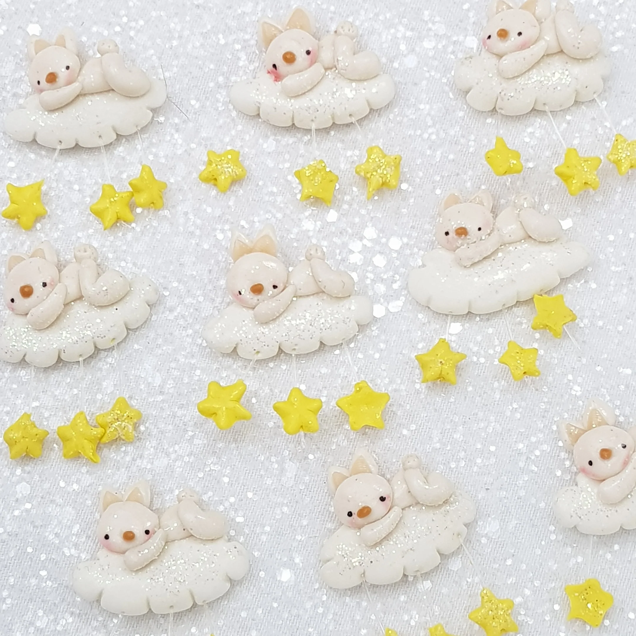 Lying Bunny Cloud - Embellishment Clay Bow Centre