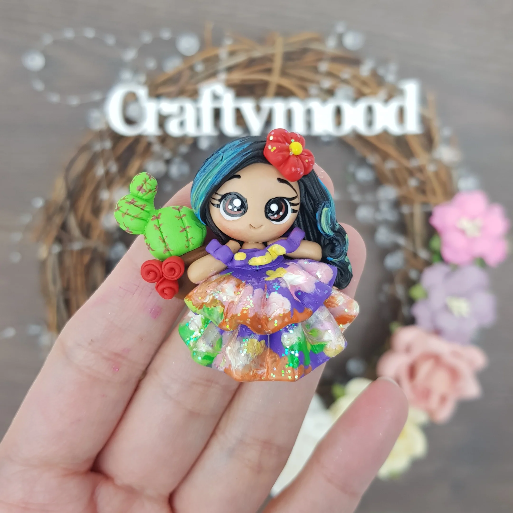 Magic flower girl - Embellishment Clay Bow Centre