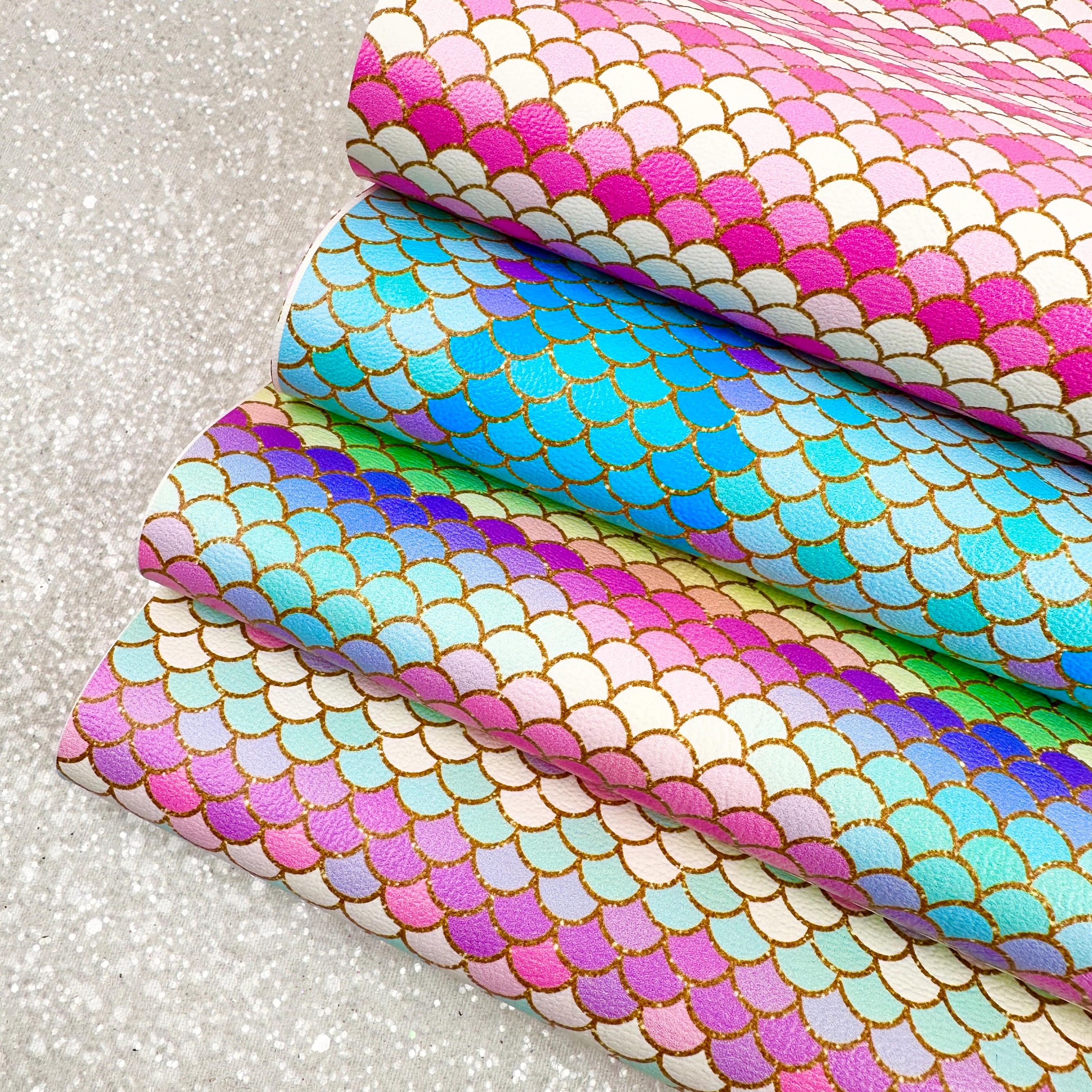 Mermaid fish scales tails sea siren - Pu Leatherette vinyl - canvas - choose Fabric material Sheets - Image 2