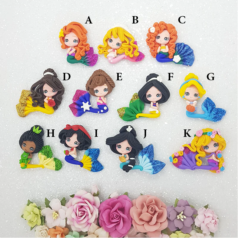 Mermaid princess friends - Handmade Flatback Clay Bow Centre