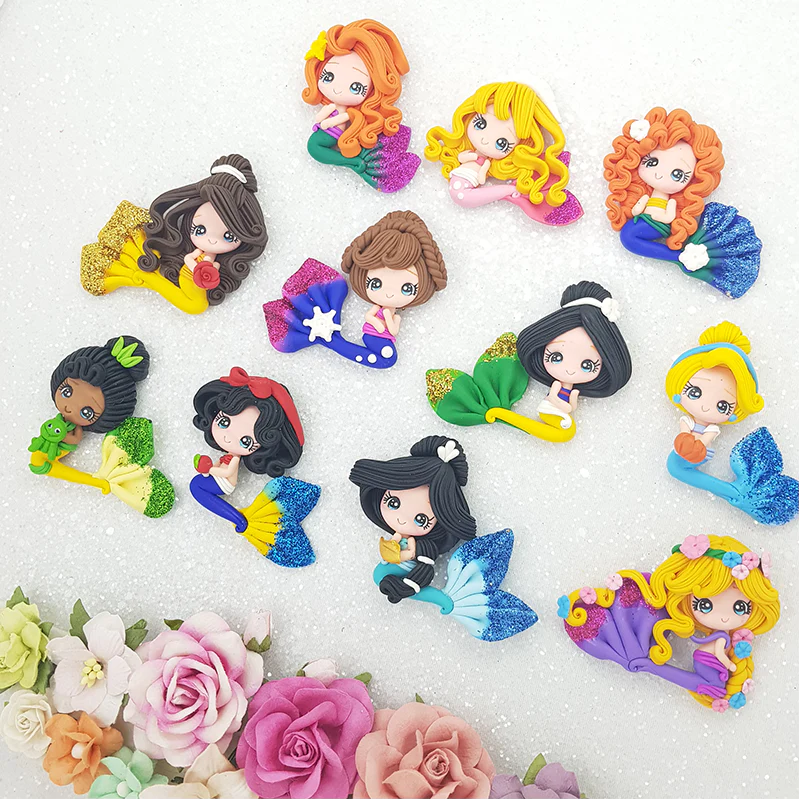 Mermaid princess friends - Handmade Flatback Clay Bow Centre - Image 2