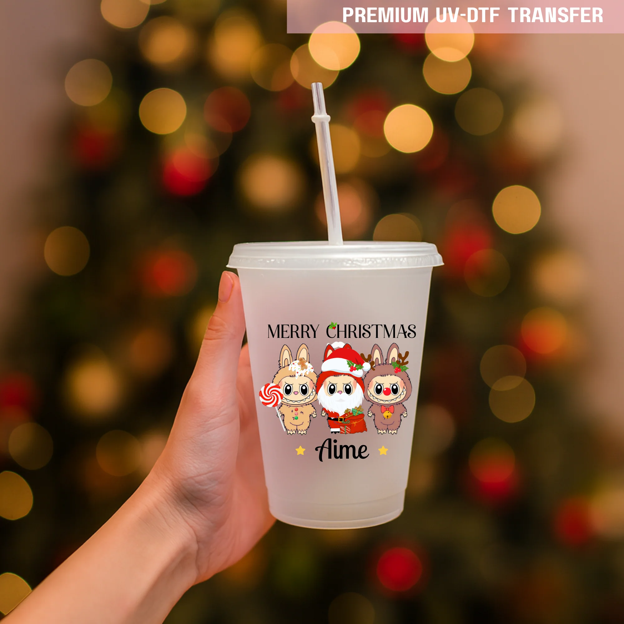 Merry Christmas cute Monster personalised - UV DTF