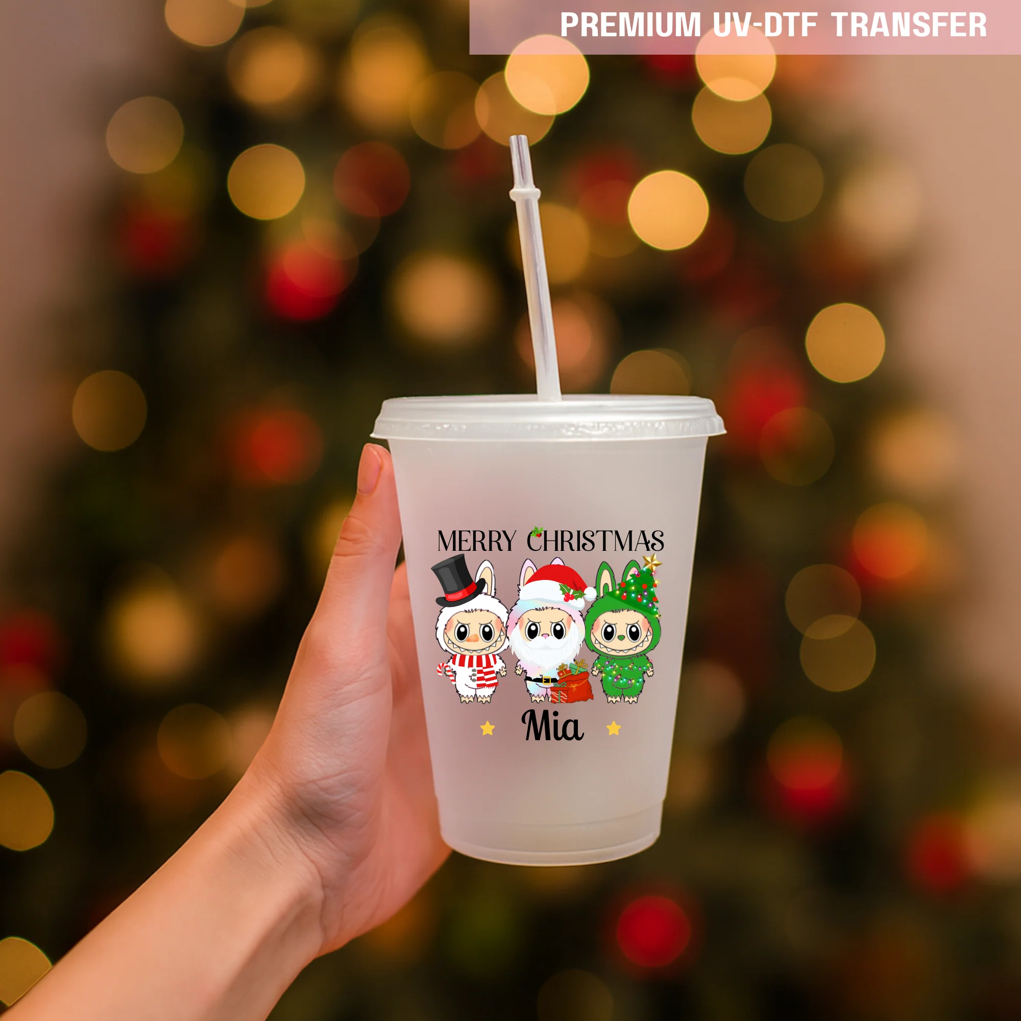 Merry Christmas cute Monster white green personalised - UV DTF