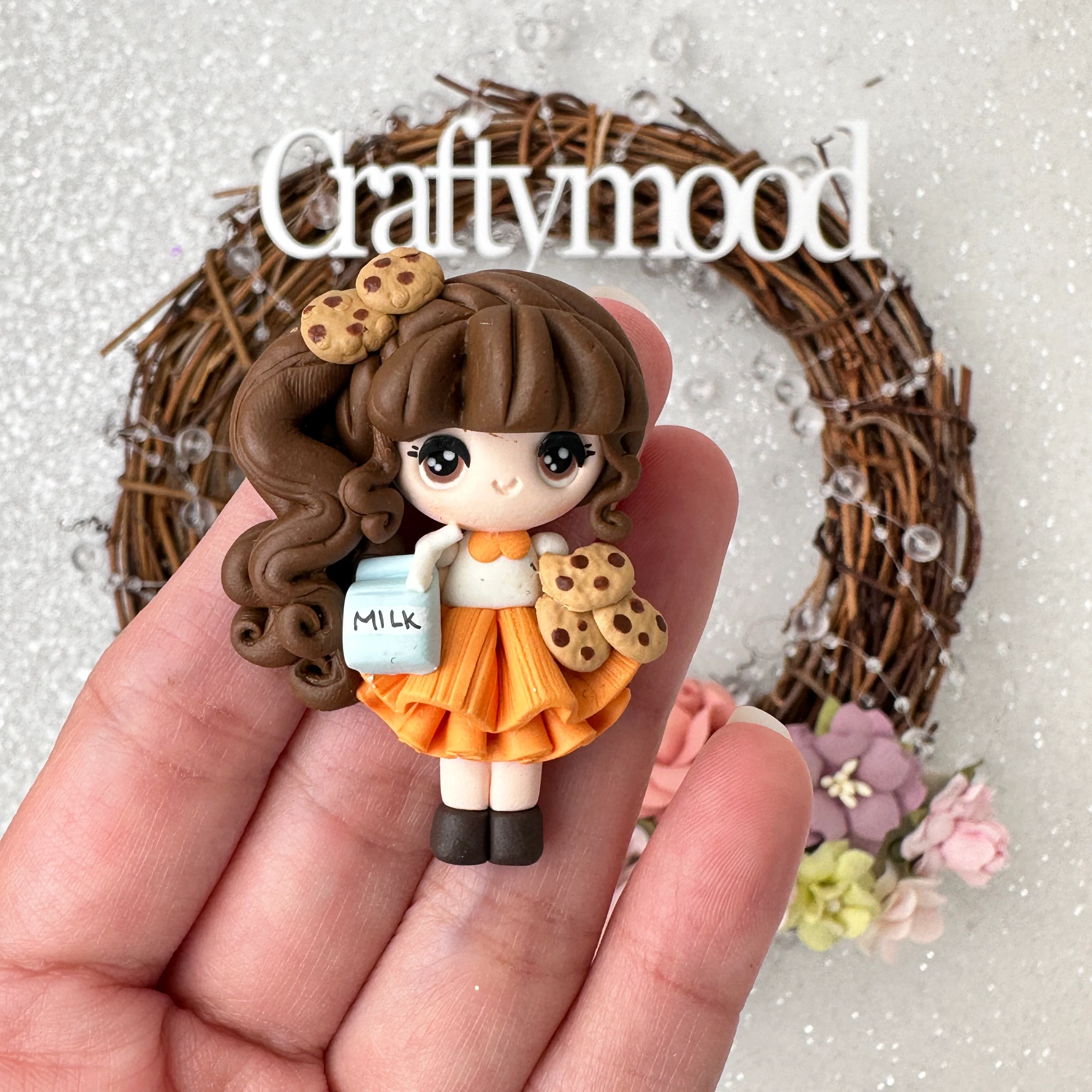 Milk and Cookie girl  - Handmade Flatback Clay Bow Centre