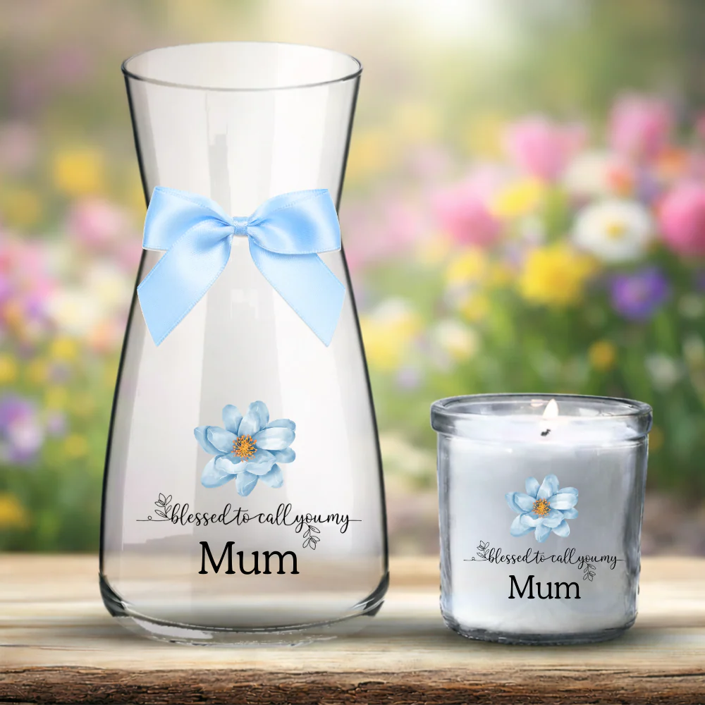 Mother's Day UV DTF decal - blue flower - blessed to call you my mum