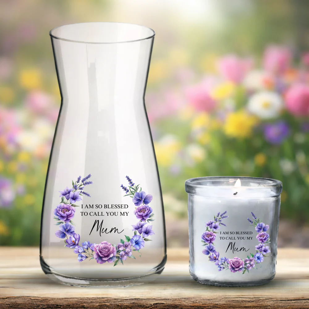 Mother's Day UV DTF decal - lavender flowers wreath - Mum i am  so blessed to call you my mum