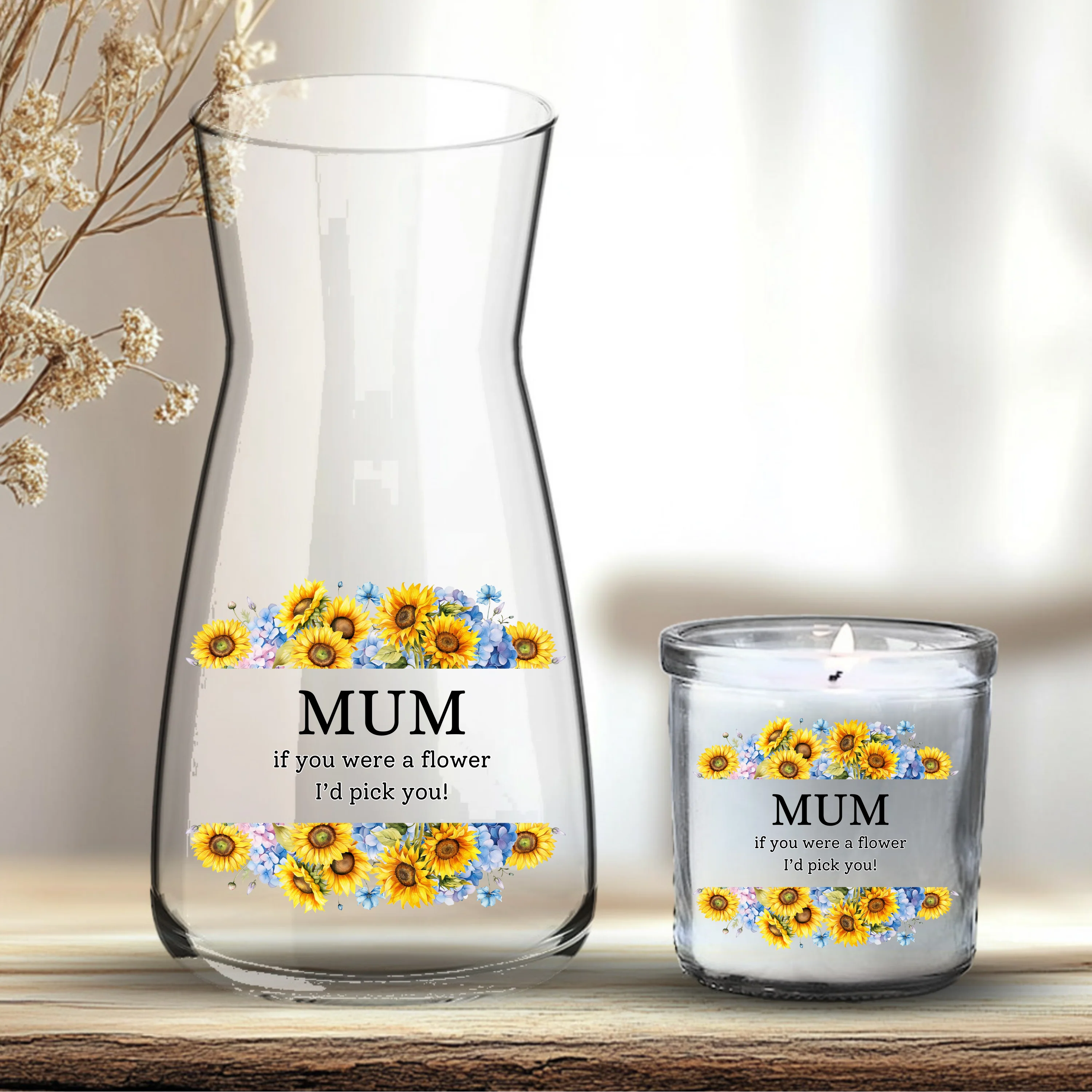 Mother's Day UV DTF decal- Mum If you were flower I'd pick you! sunflowers