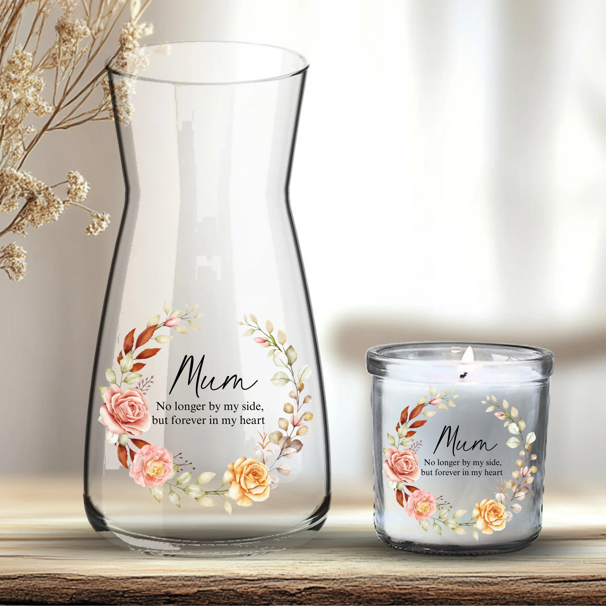 Mother's Day UV DTF decal- Mum no longer by my side, but forever in my heart autumn rose