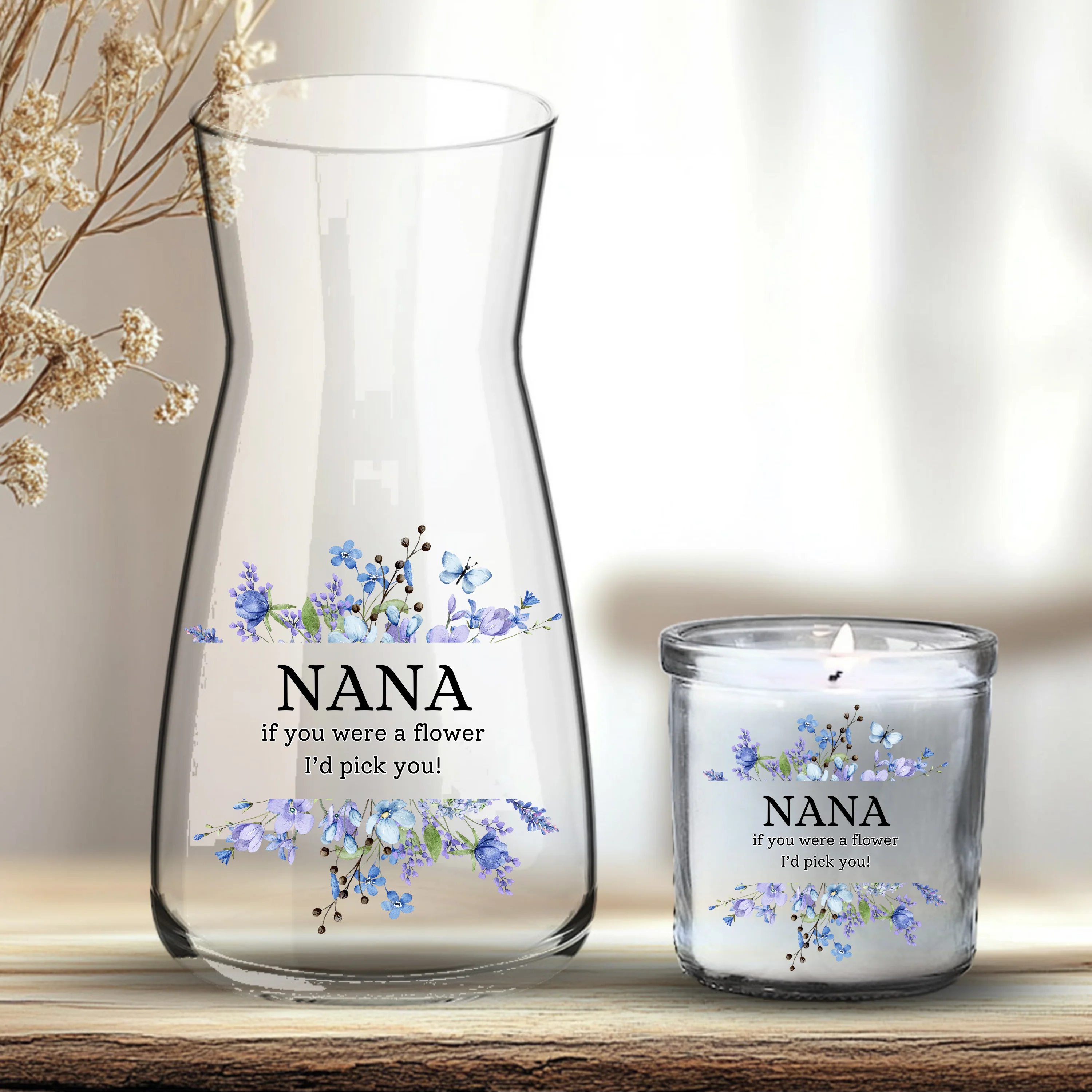 Mother's Day UV DTF decal- Nana you WERE FLOWER I'D PICK YOU! blue lilac flower