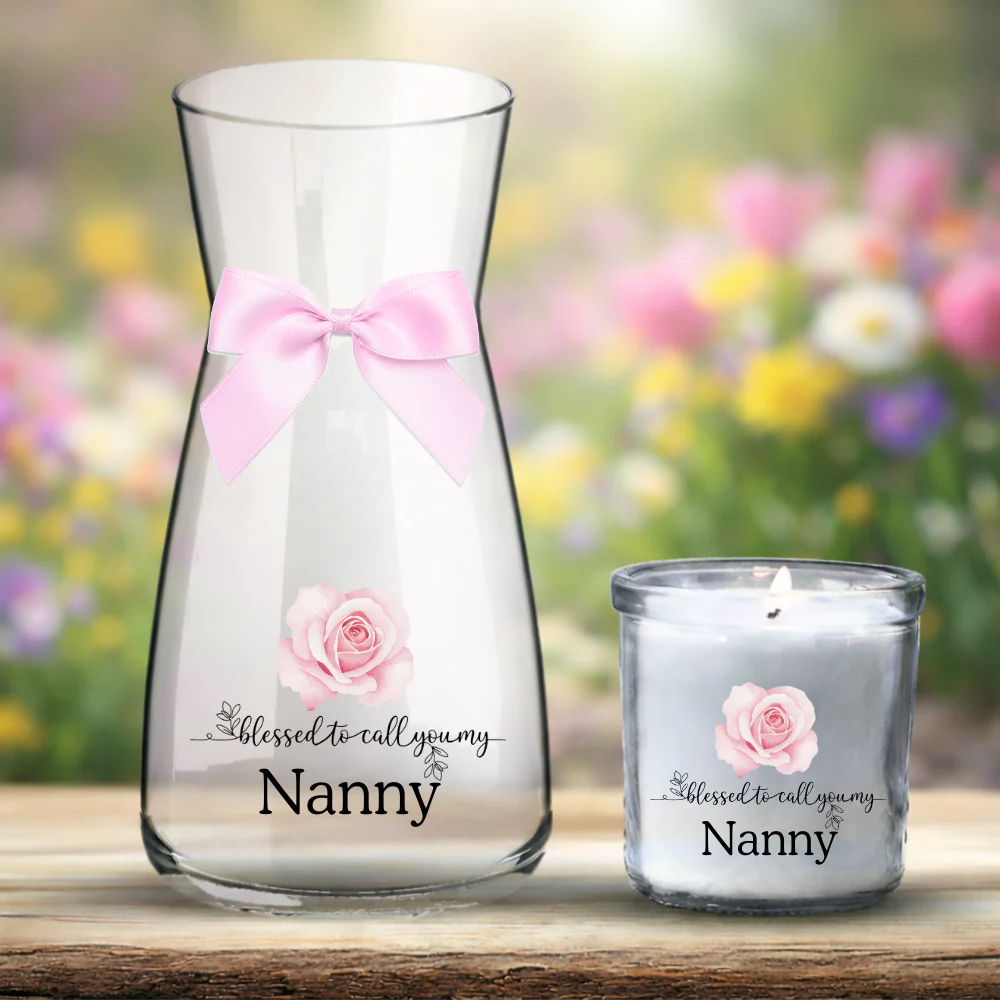 Mother's Day UV DTF decal - pink rose - blessed to call you my nanny