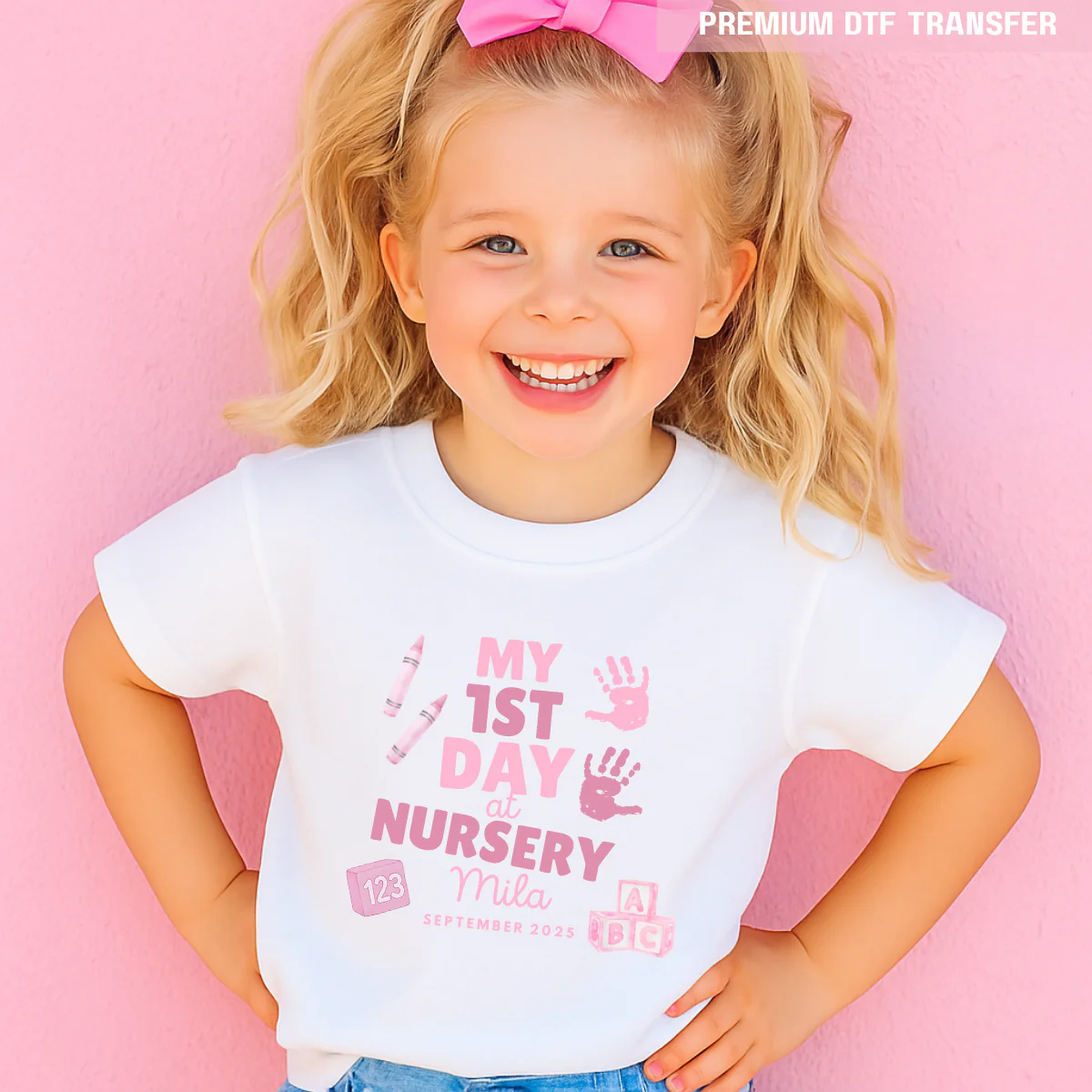 My first day of nursery - pink handprint - personalised - reception -year 1