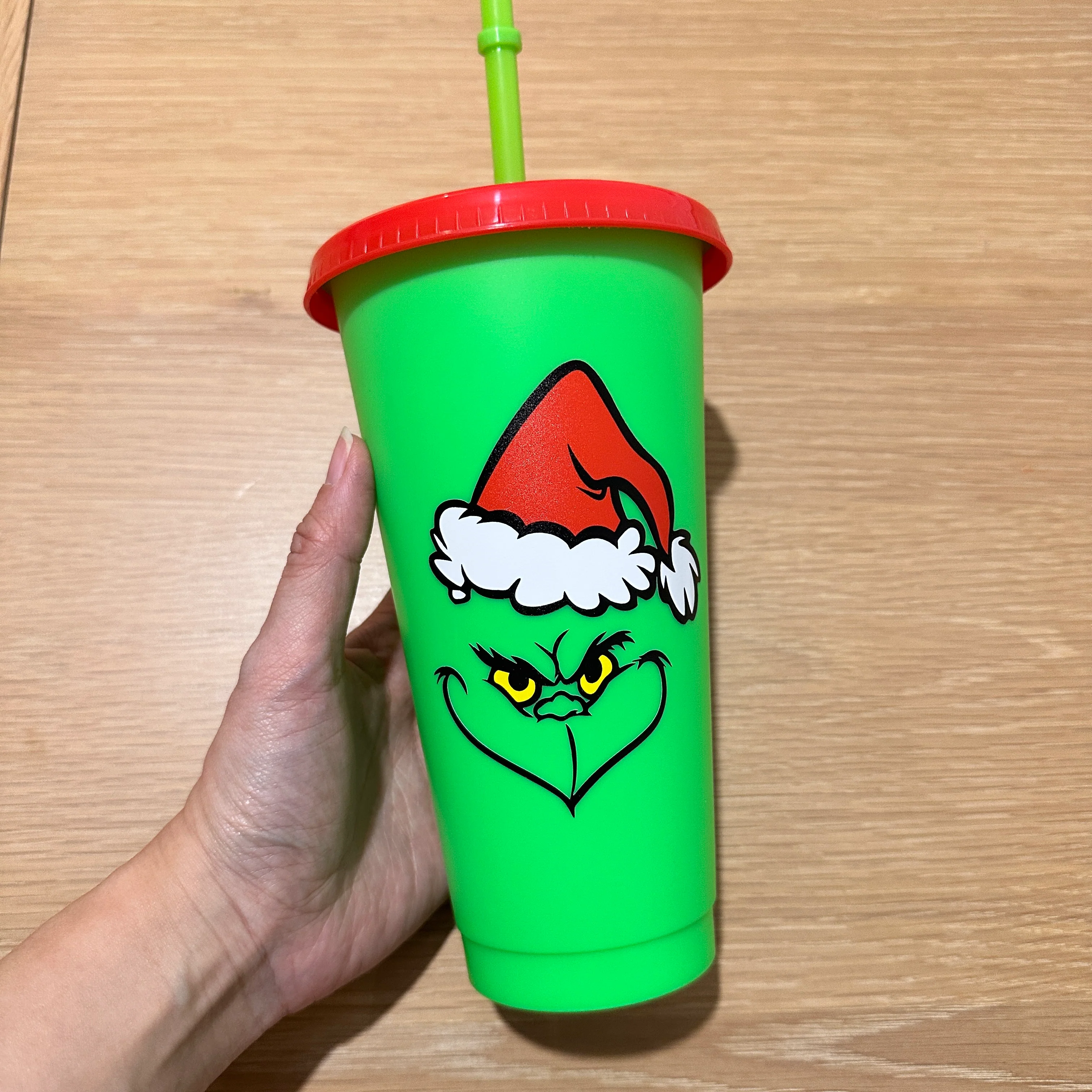 Neon Green Red lid - Solid colour Cold cup 24oz - Image 2