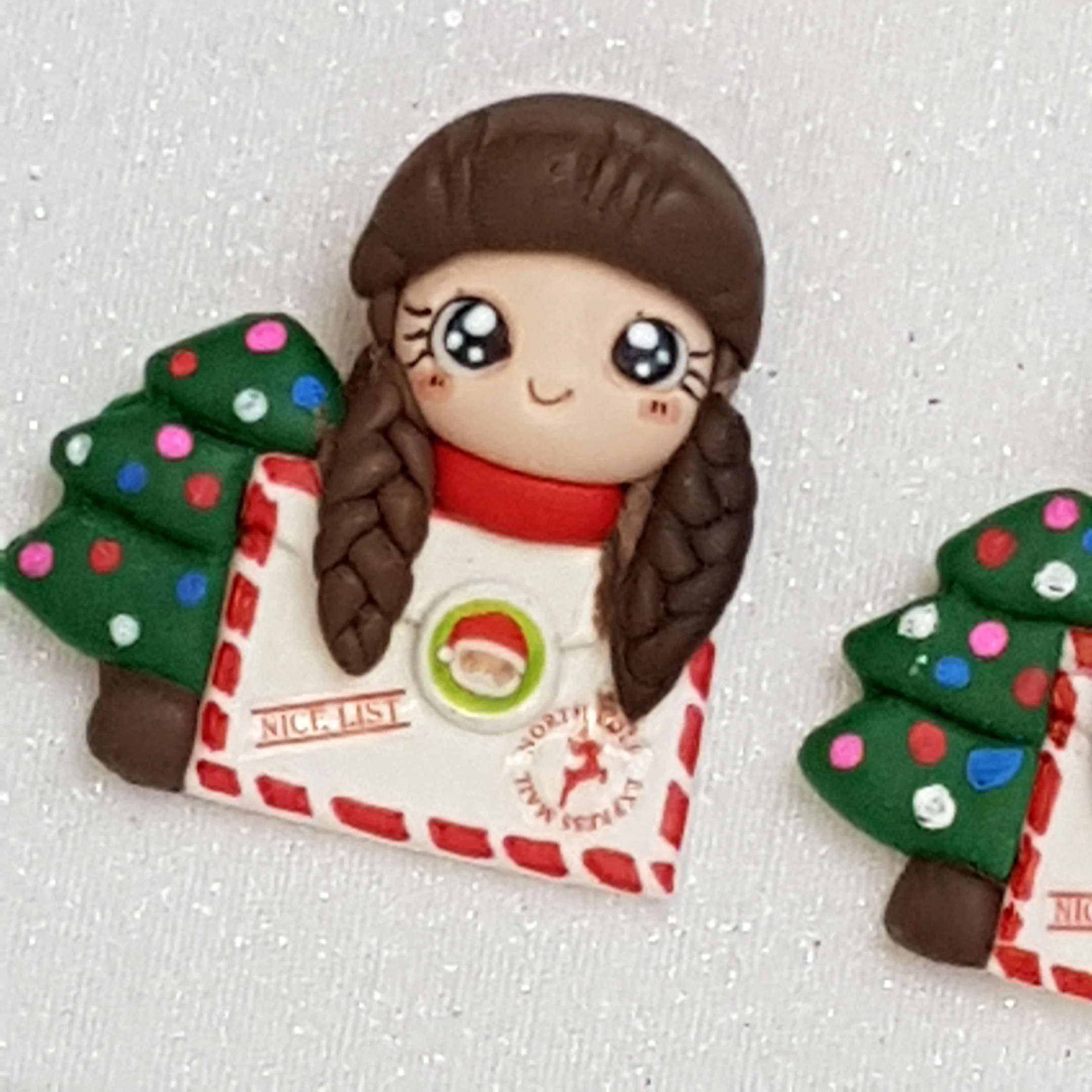 Nice List Letter Girl - Handmade Flatback Clay Bow Centre - Image 2